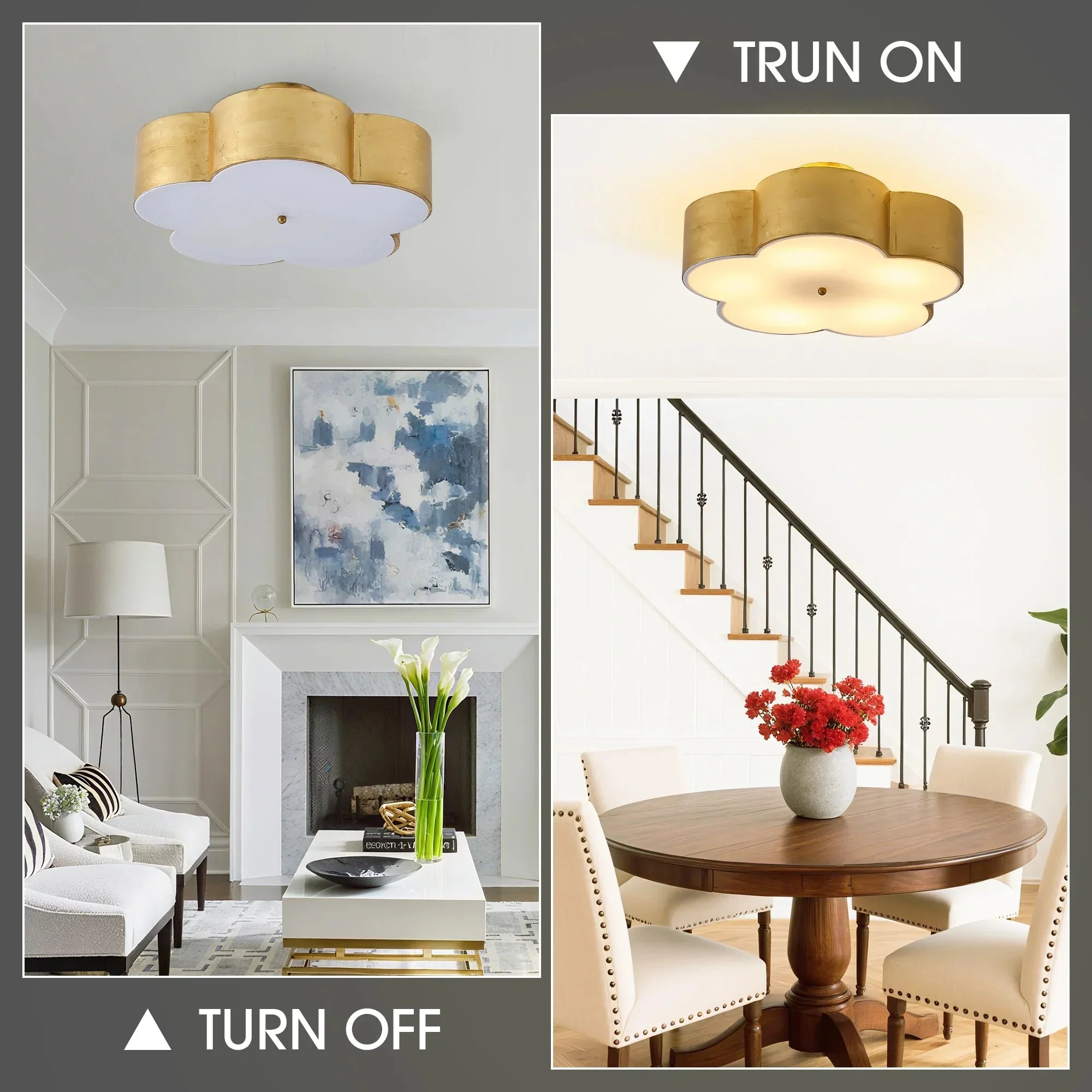 Parrot Uncle 20-Inch Joyce 5-Light Vintage Golden Semi-Flush Mount Ceiling Light (BBC3004) - Image 8