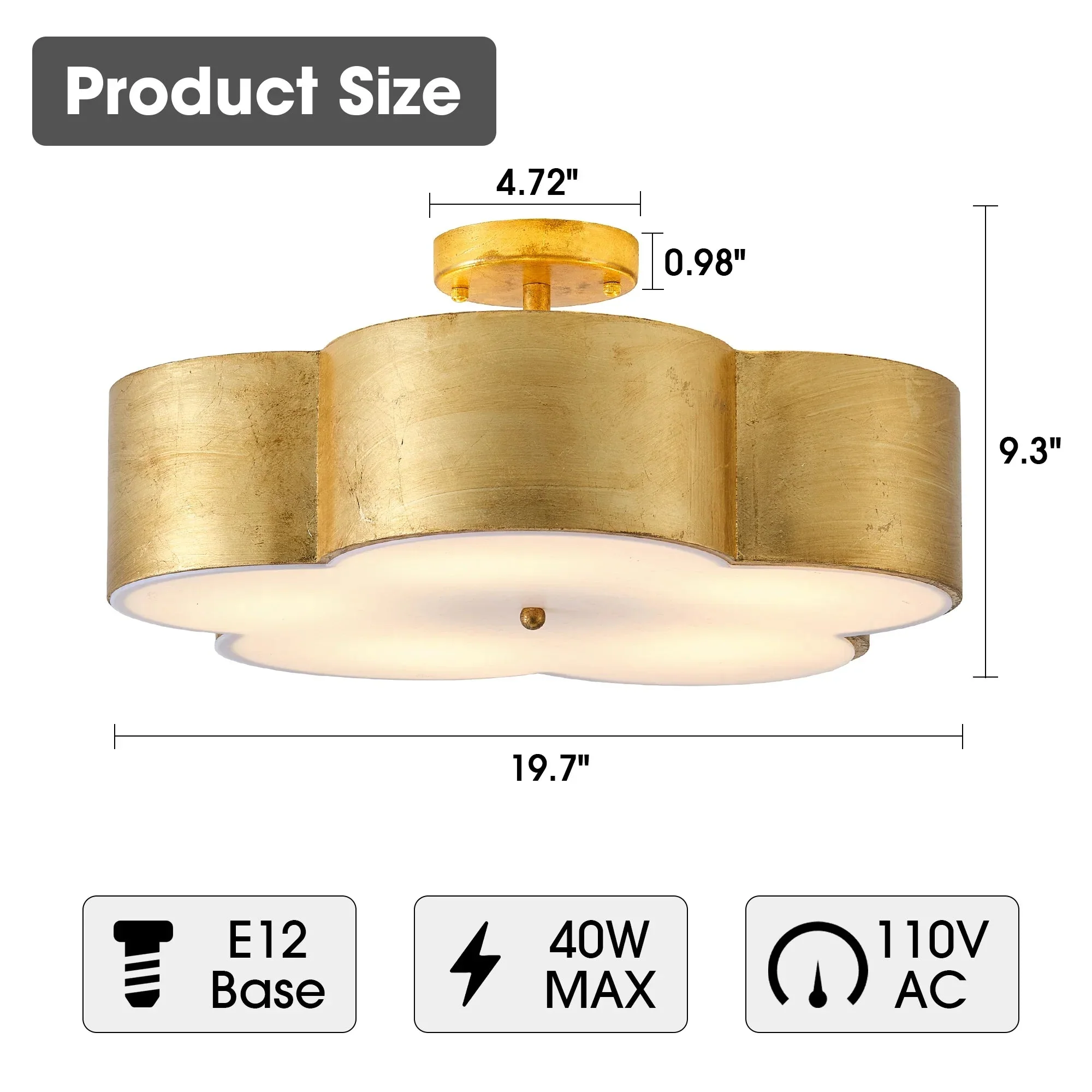 Parrot Uncle 20-Inch Joyce 5-Light Vintage Golden Semi-Flush Mount Ceiling Light (BBC3004) - Image 9