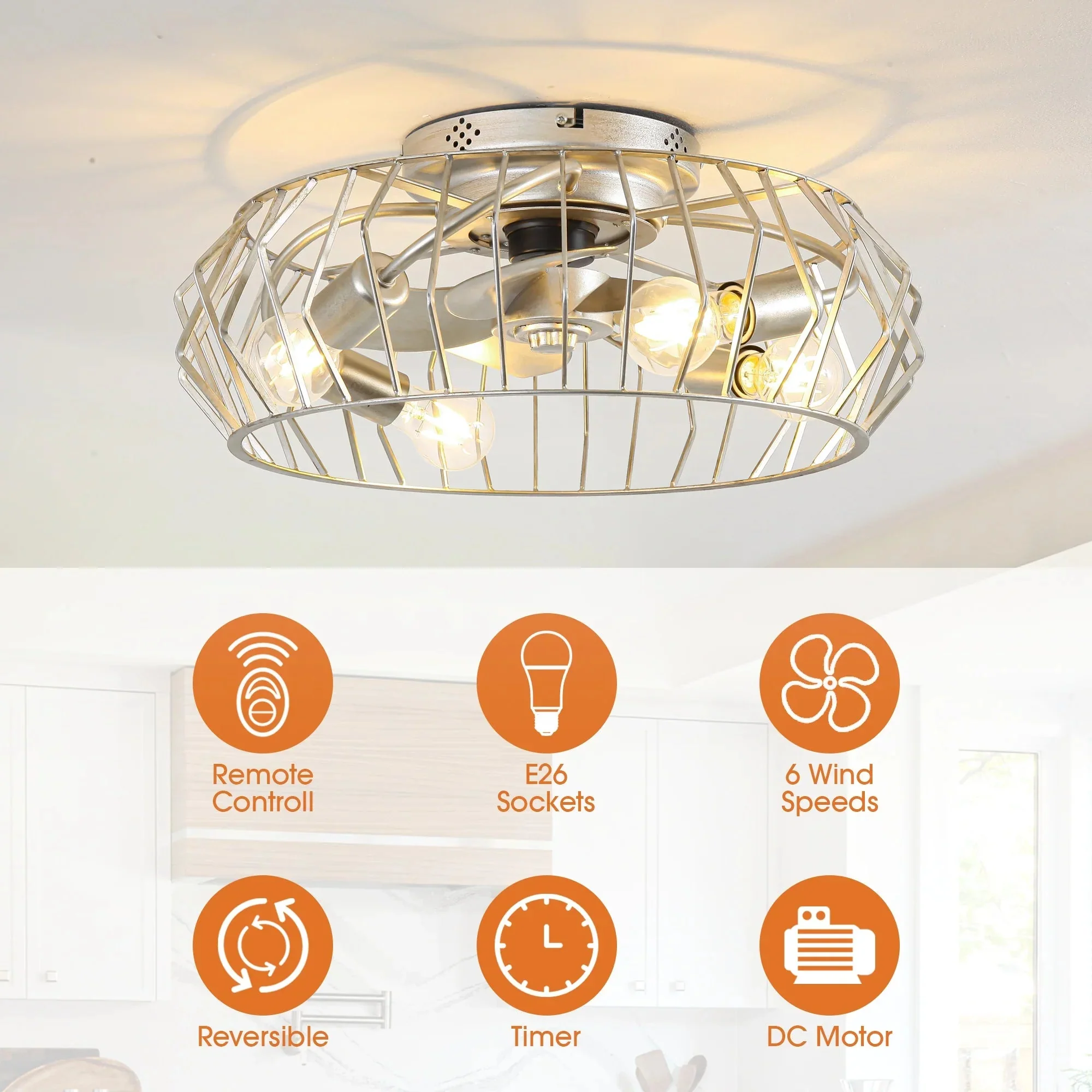 Parrot Uncle 20-Inch Silver Flush Mount Ceiling Fan with Light APP and Remote Control (BBF3001) - Image 6