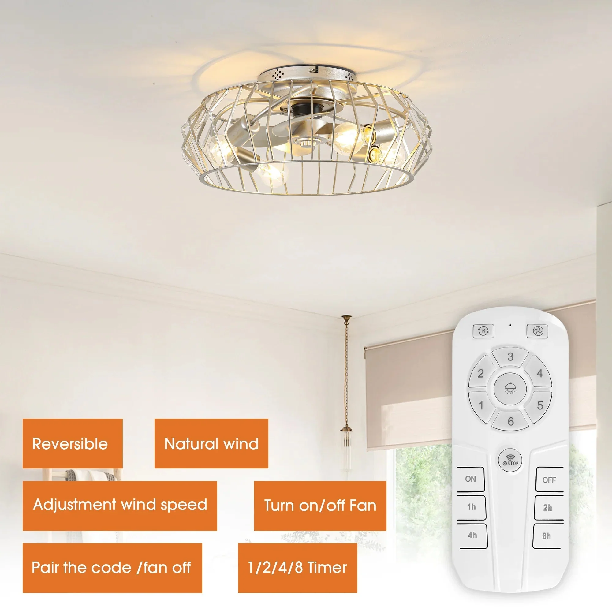 Parrot Uncle 20-Inch Silver Flush Mount Ceiling Fan with Light APP and Remote Control (BBF3001) - Image 8