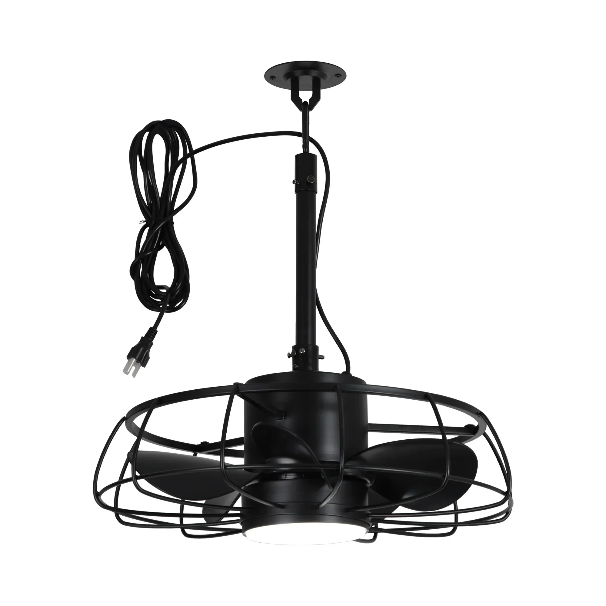 Parrot Uncle 20-Inch Vistula Outdoor DC Motor Black Industrial Hanging Buckle Downrod Ceiling Fan with Light (F2001BK) - Image 14