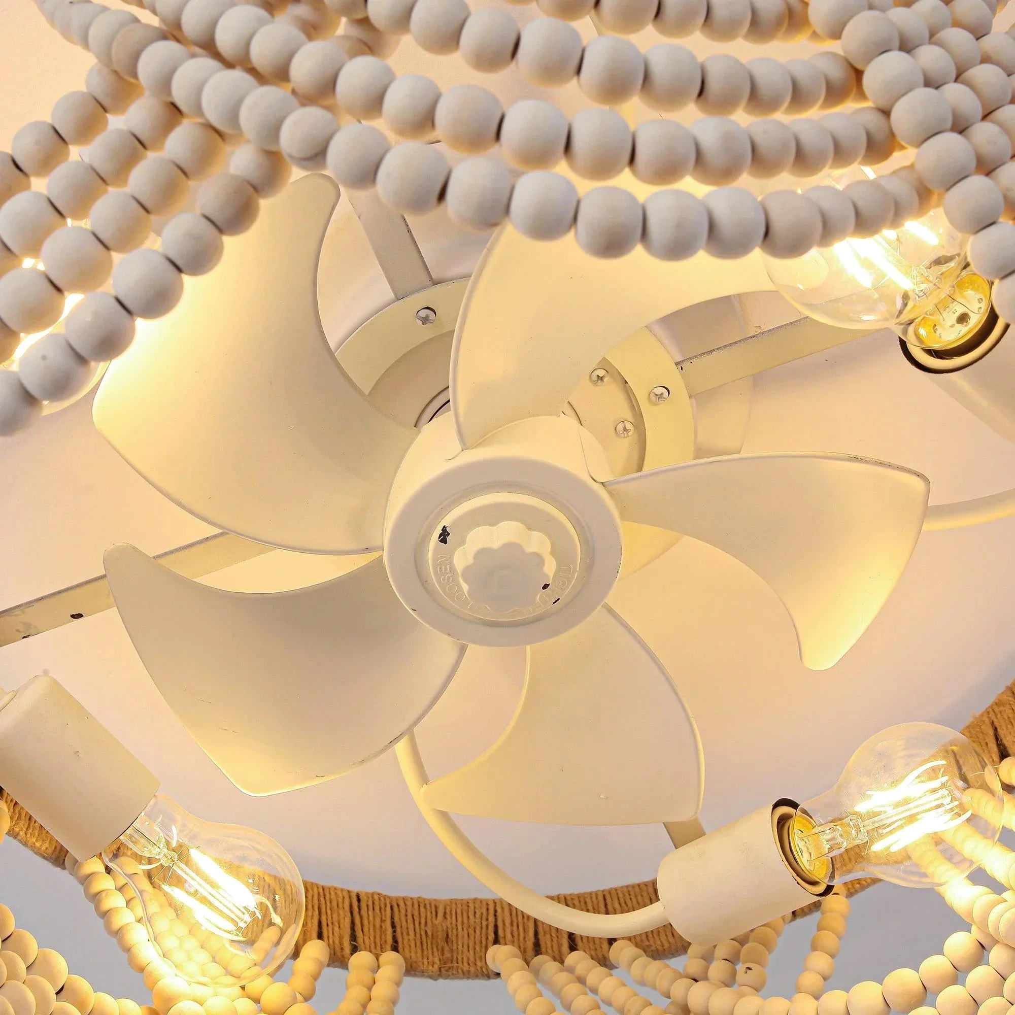 Parrot Uncle 20-Inch White Farmhouse Handmade Wooden Beads Flush Mount Ceiling Fan with APP Remote Control and Lighting (BBF3006) - Image 10