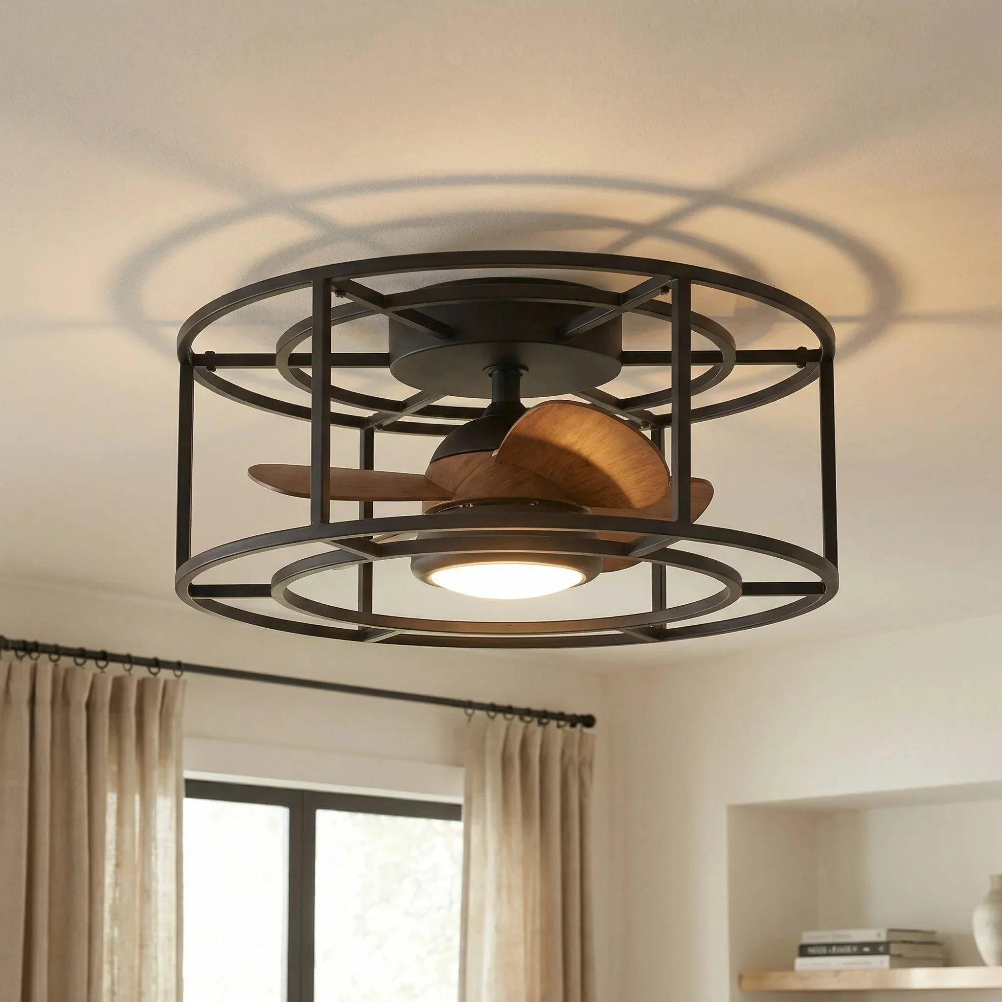 Parrot Uncle 20-Inch Kanpur Industrial Flush Mount Reversible Ceiling Fan with LED Lighting and Remote Control (A531101CC110V) - Image 3