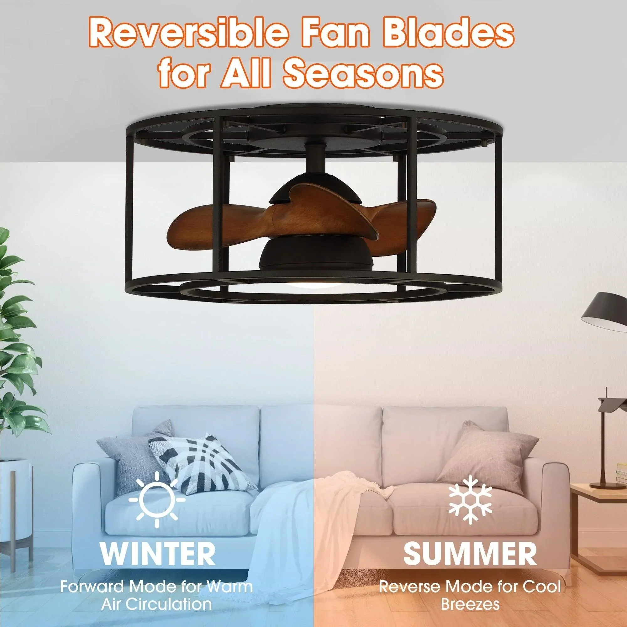 Parrot Uncle 20-Inch Kanpur Industrial Flush Mount Reversible Ceiling Fan with LED Lighting and Remote Control (A531101CC110V) - Image 4