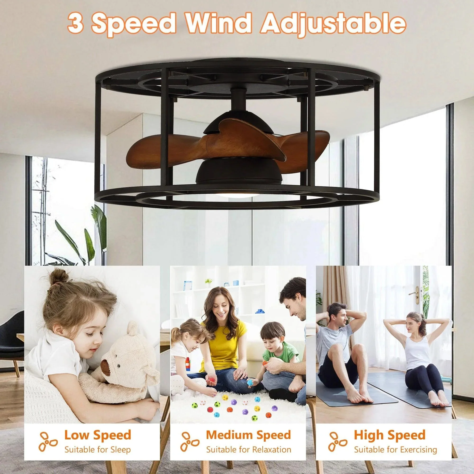 Parrot Uncle 20-Inch Kanpur Industrial Flush Mount Reversible Ceiling Fan with LED Lighting and Remote Control (A531101CC110V) - Image 5