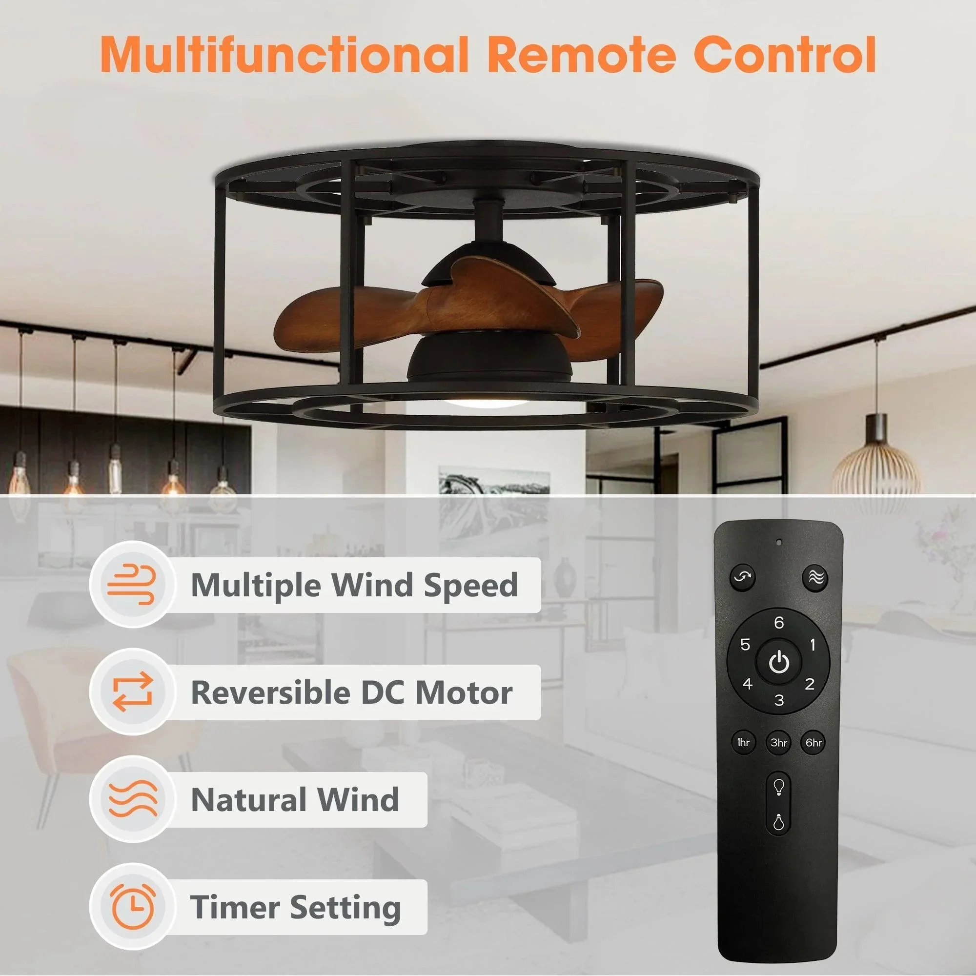Parrot Uncle 20-Inch Kanpur Industrial Flush Mount Reversible Ceiling Fan with LED Lighting and Remote Control (A531101CC110V) - Image 8