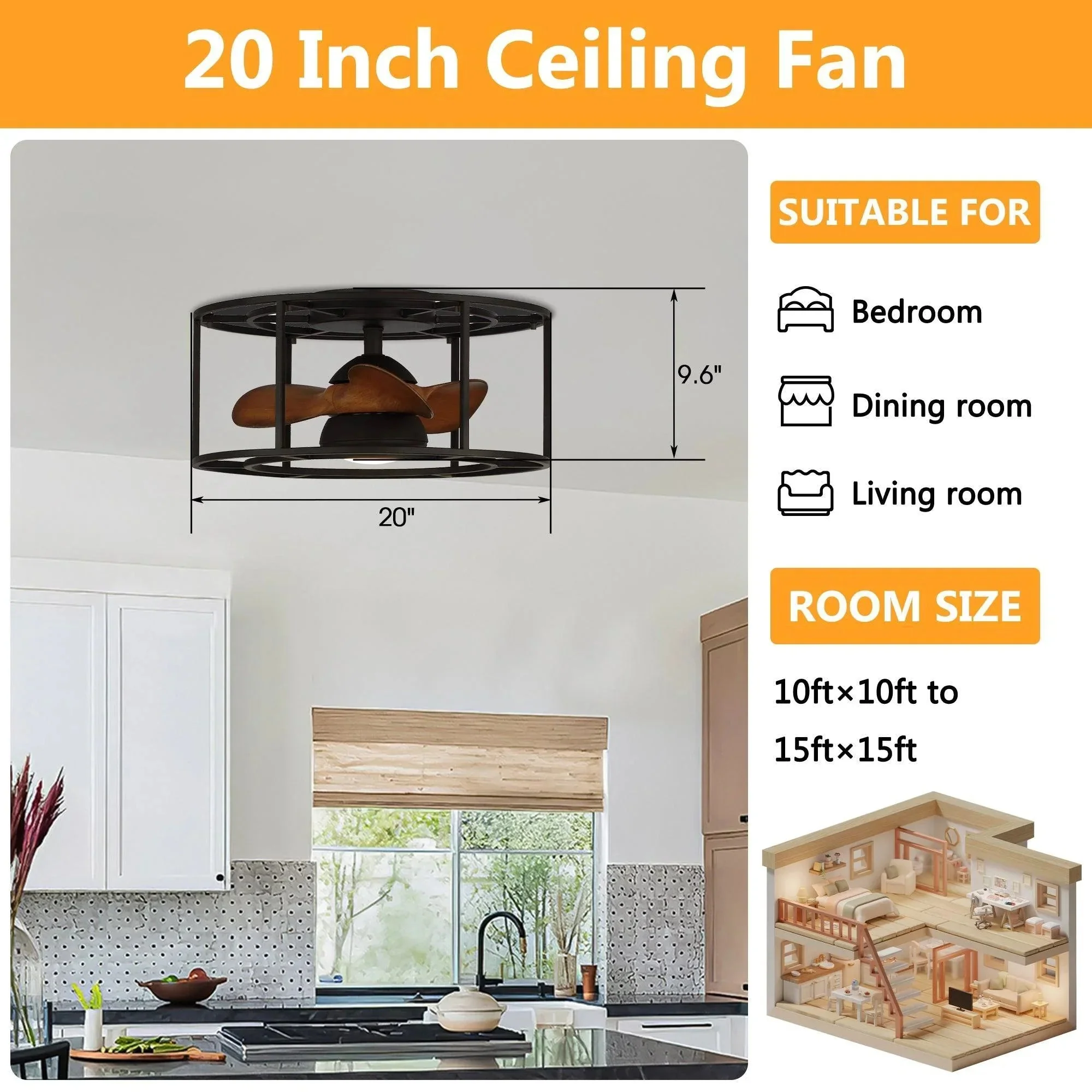 Parrot Uncle 20-Inch Kanpur Industrial Flush Mount Reversible Ceiling Fan with LED Lighting and Remote Control (A531101CC110V) - Image 9