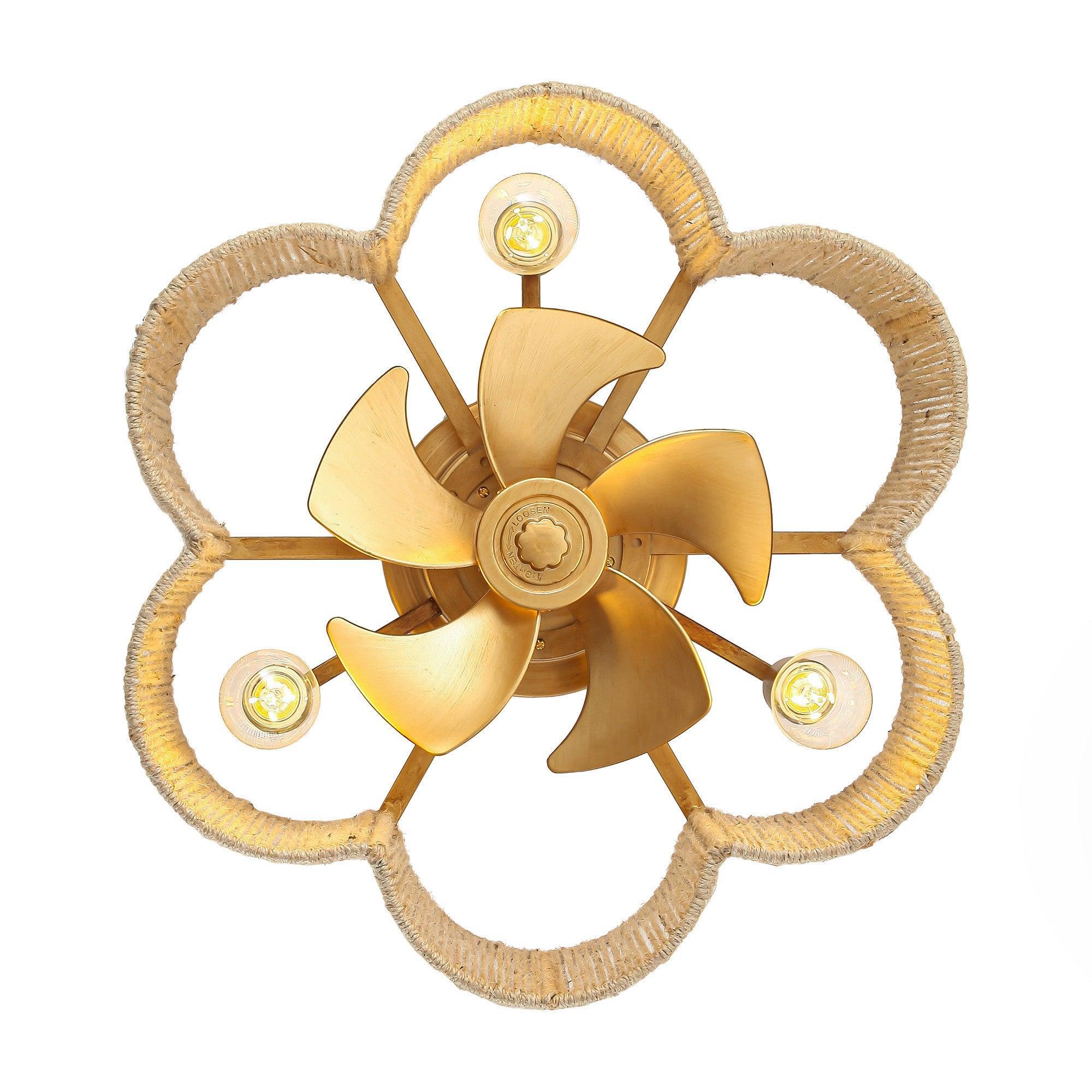 Parrot Uncle 21-Inch Golden Flower-shape Farmhouse Rattan Flush Mount Ceiling Fan with Light APP and Remote Control (BBF3003) - Image 12
