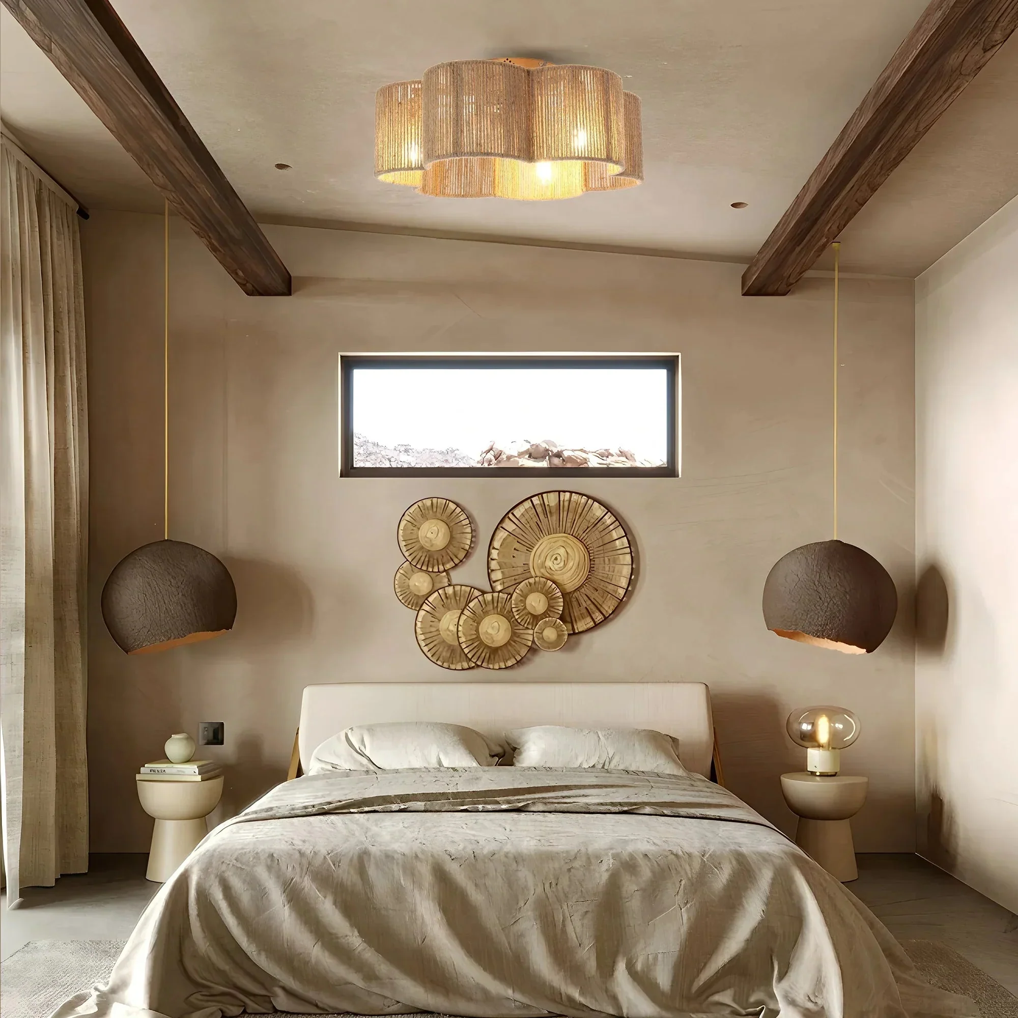Parrot Uncle 21-Inch Golden Flower-shape Farmhouse Rattan Flush Mount Ceiling Fan with Light APP and Remote Control (BBF3003) - Image 3