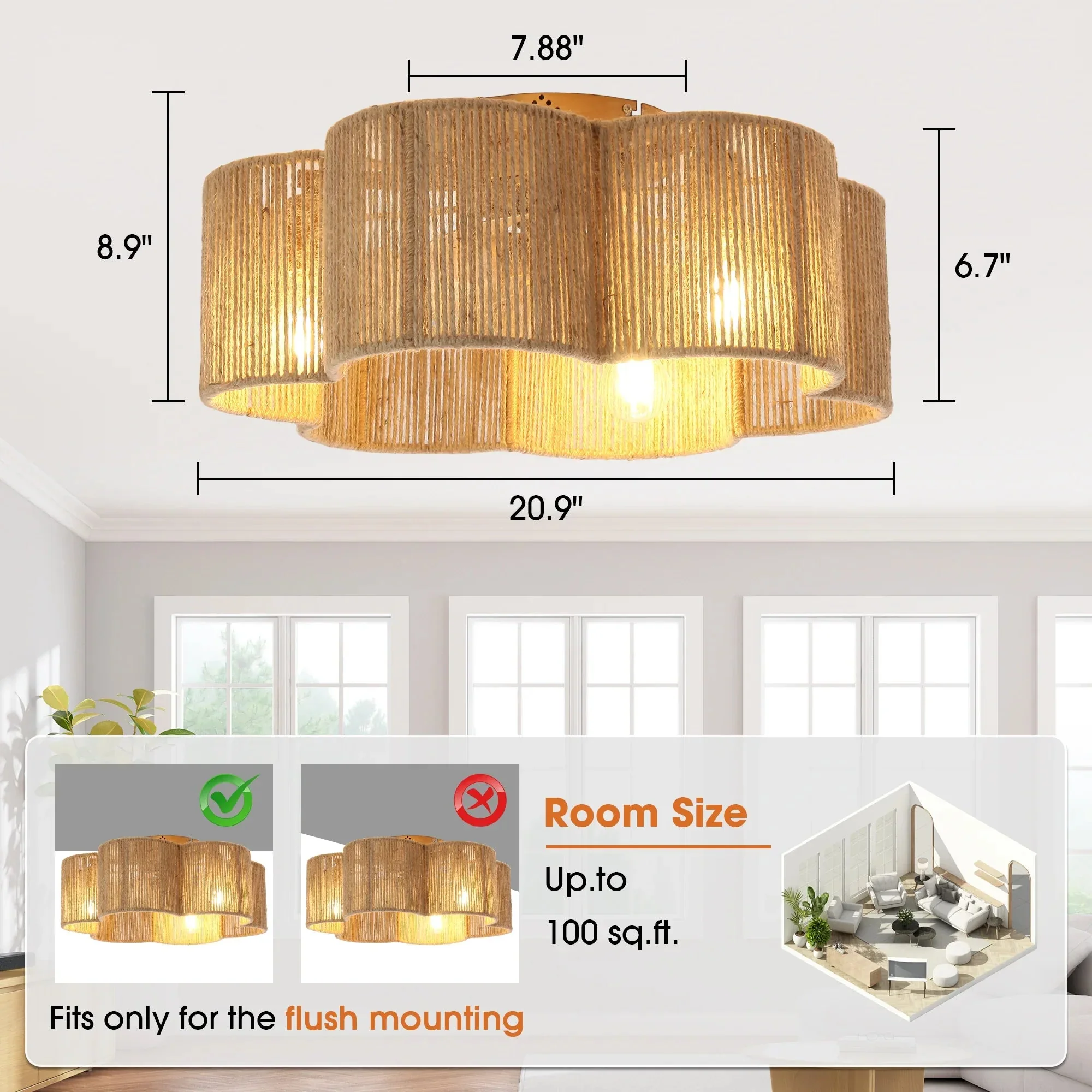 Parrot Uncle 21-Inch Golden Flower-shape Farmhouse Rattan Flush Mount Ceiling Fan with Light APP and Remote Control (BBF3003) - Image 9