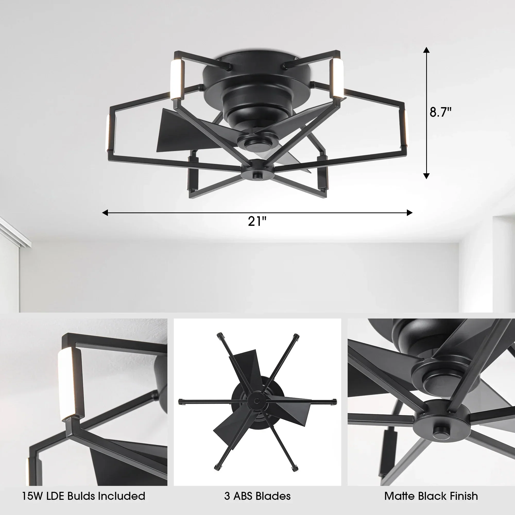 Parrot Uncle 21-Inch Wade Black Industrial Flush Mount LED Ceiling Fan (F3010) - Image 10
