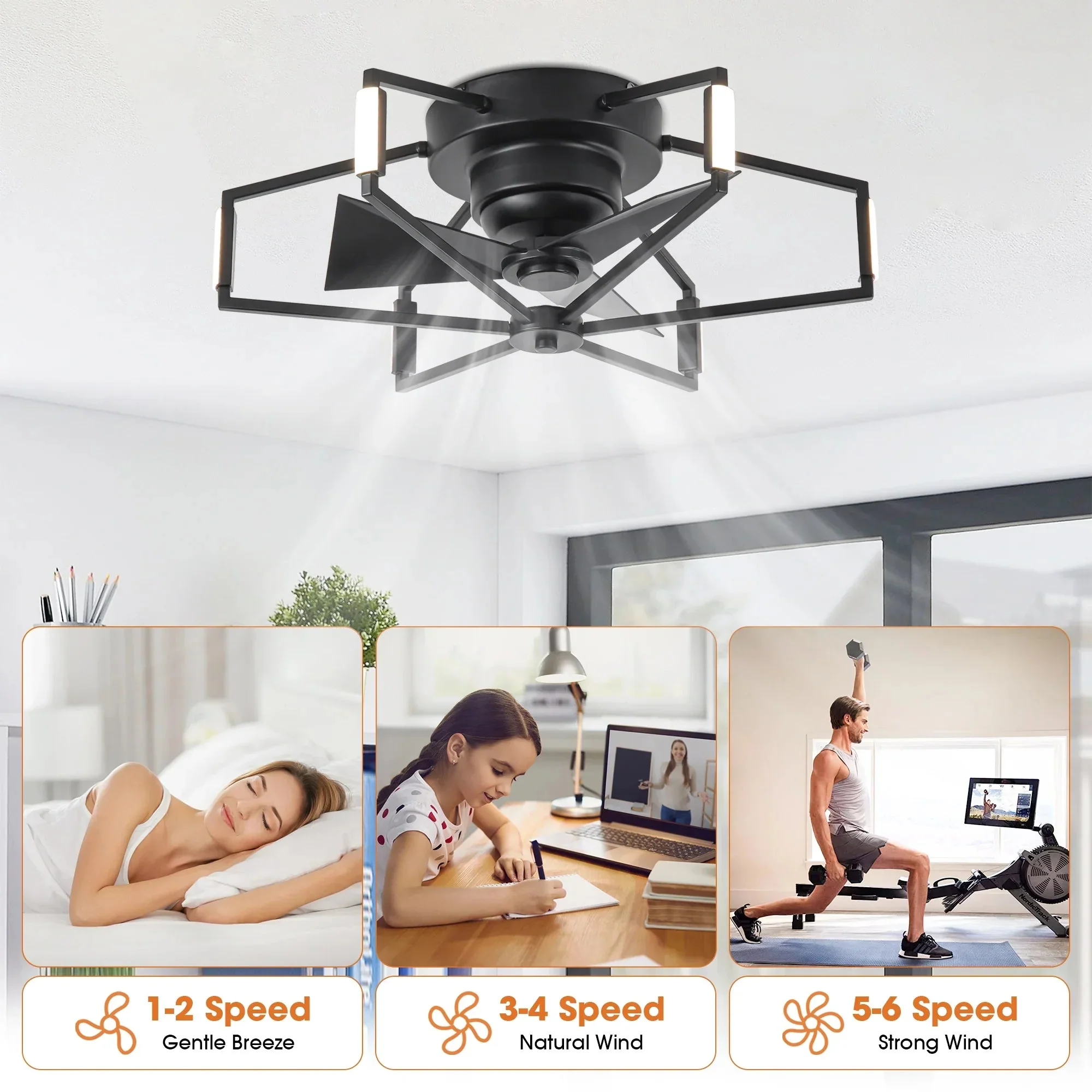Parrot Uncle 21-Inch Wade Black Industrial Flush Mount LED Ceiling Fan (F3010) - Image 11