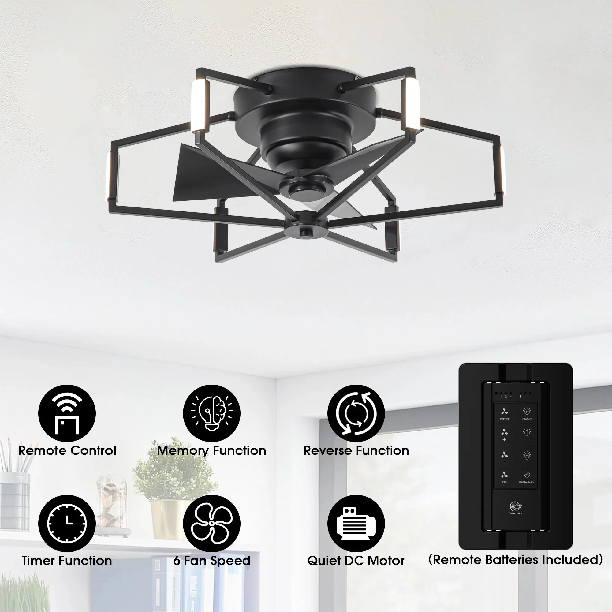 Parrot Uncle 21-Inch Wade Black Industrial Flush Mount LED Ceiling Fan (F3010) - Image 6