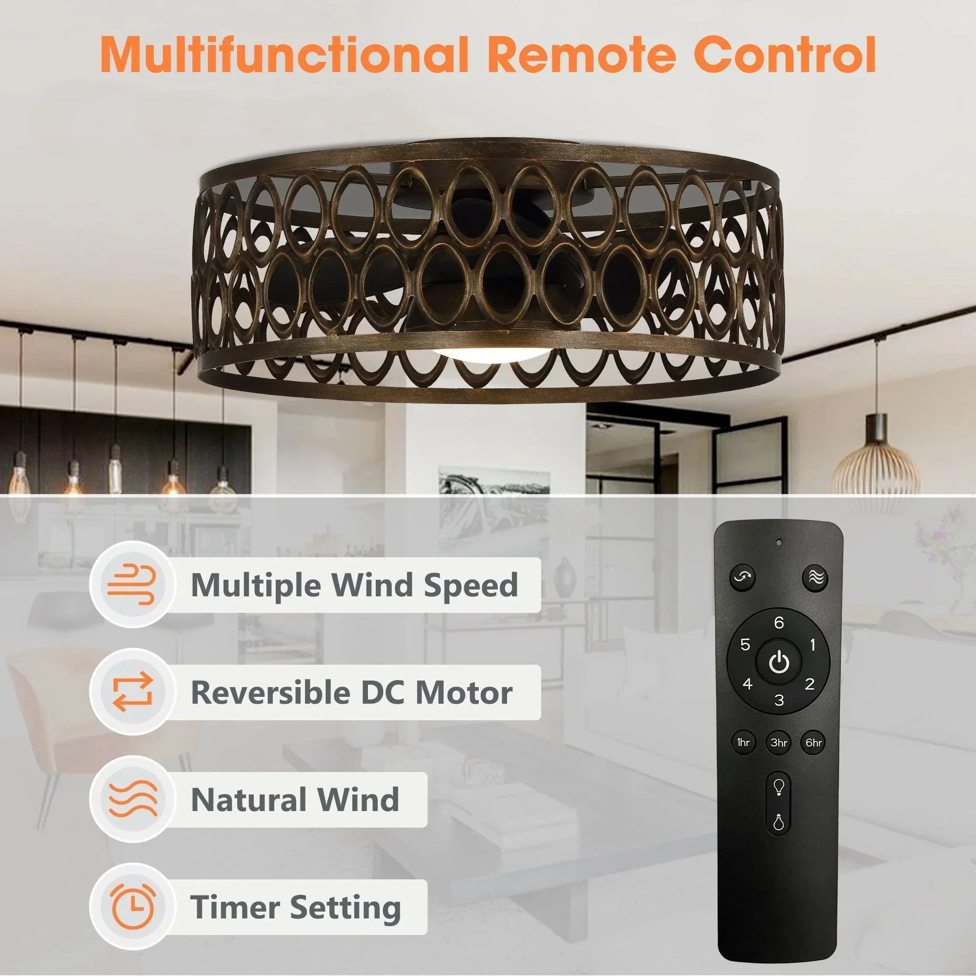Parrot Uncle 21-Inch Kanpur Farmhouse Flush Mount Reversible Ceiling Fan with LED Lighting and Remote Control (A570301CA110V) - Image 10