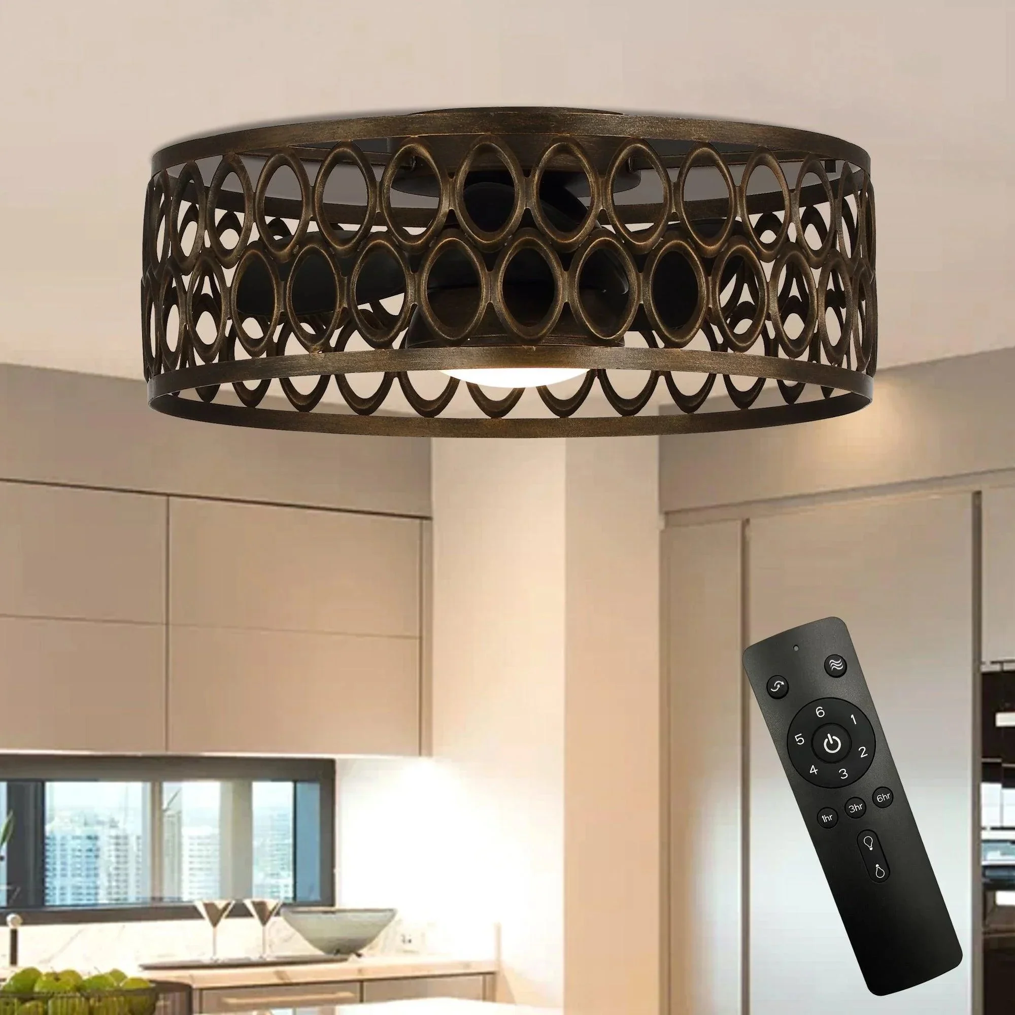 Parrot Uncle 21-Inch Kanpur Farmhouse Flush Mount Reversible Ceiling Fan with LED Lighting and Remote Control (A570301CA110V) - Image 4