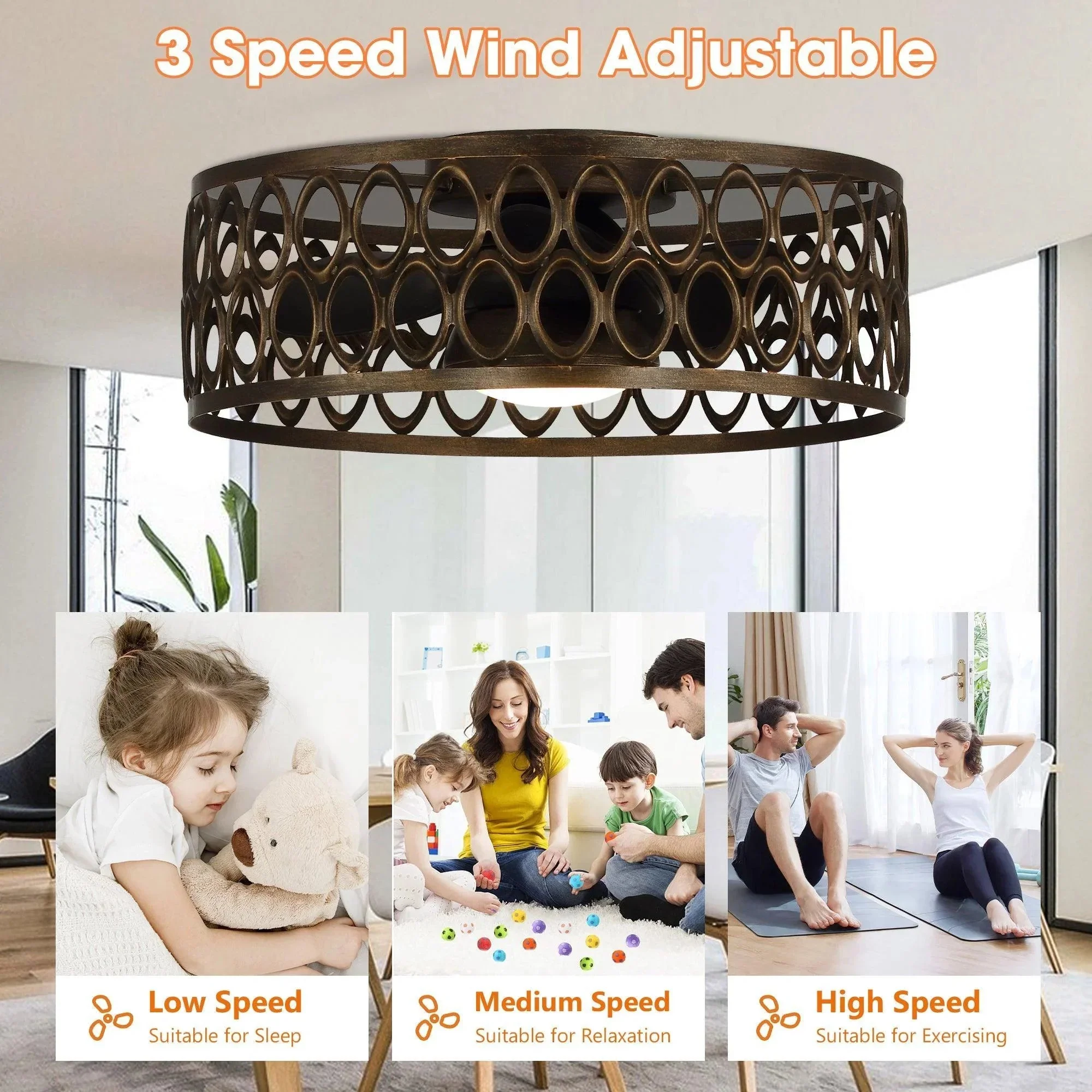 Parrot Uncle 21-Inch Kanpur Farmhouse Flush Mount Reversible Ceiling Fan with LED Lighting and Remote Control (A570301CA110V) - Image 8