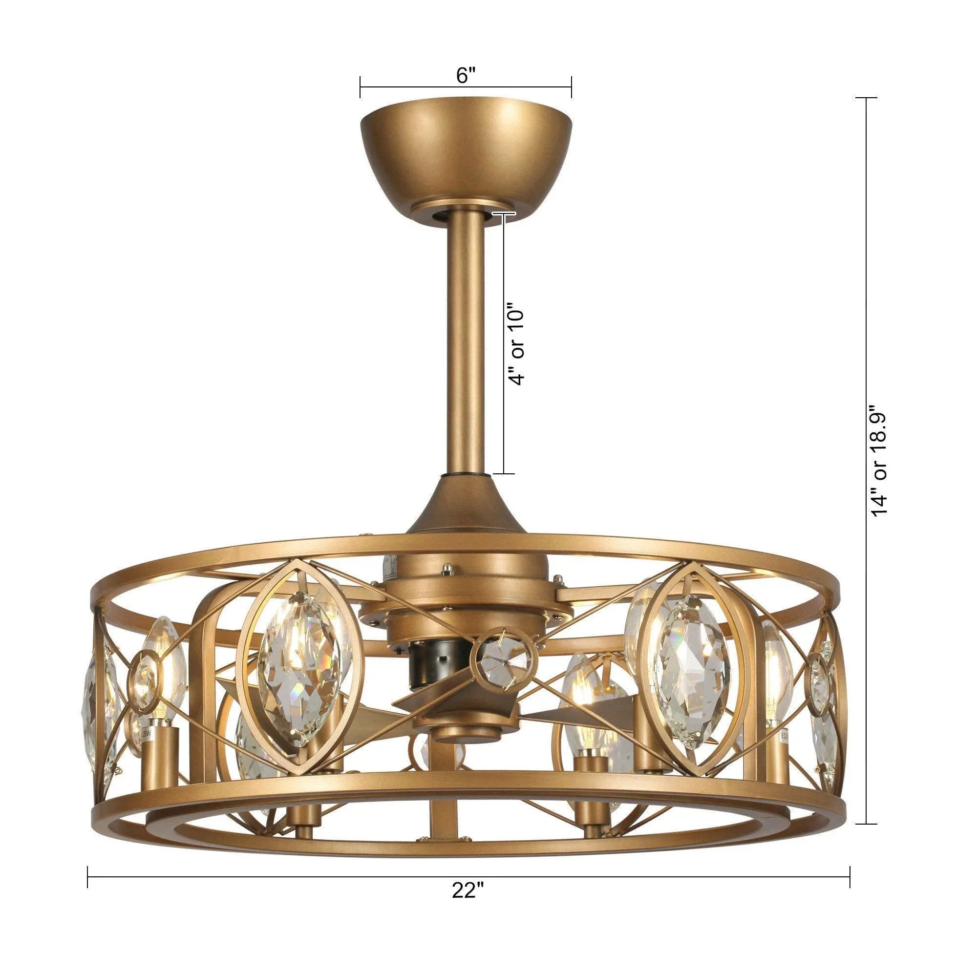 Parrot Uncle 22-Inch Kashmir Modern Glod Reversible Crystal Fandelier Ceiling Fan with Lighting and Remote Control (F8248BV110V) - Image 18