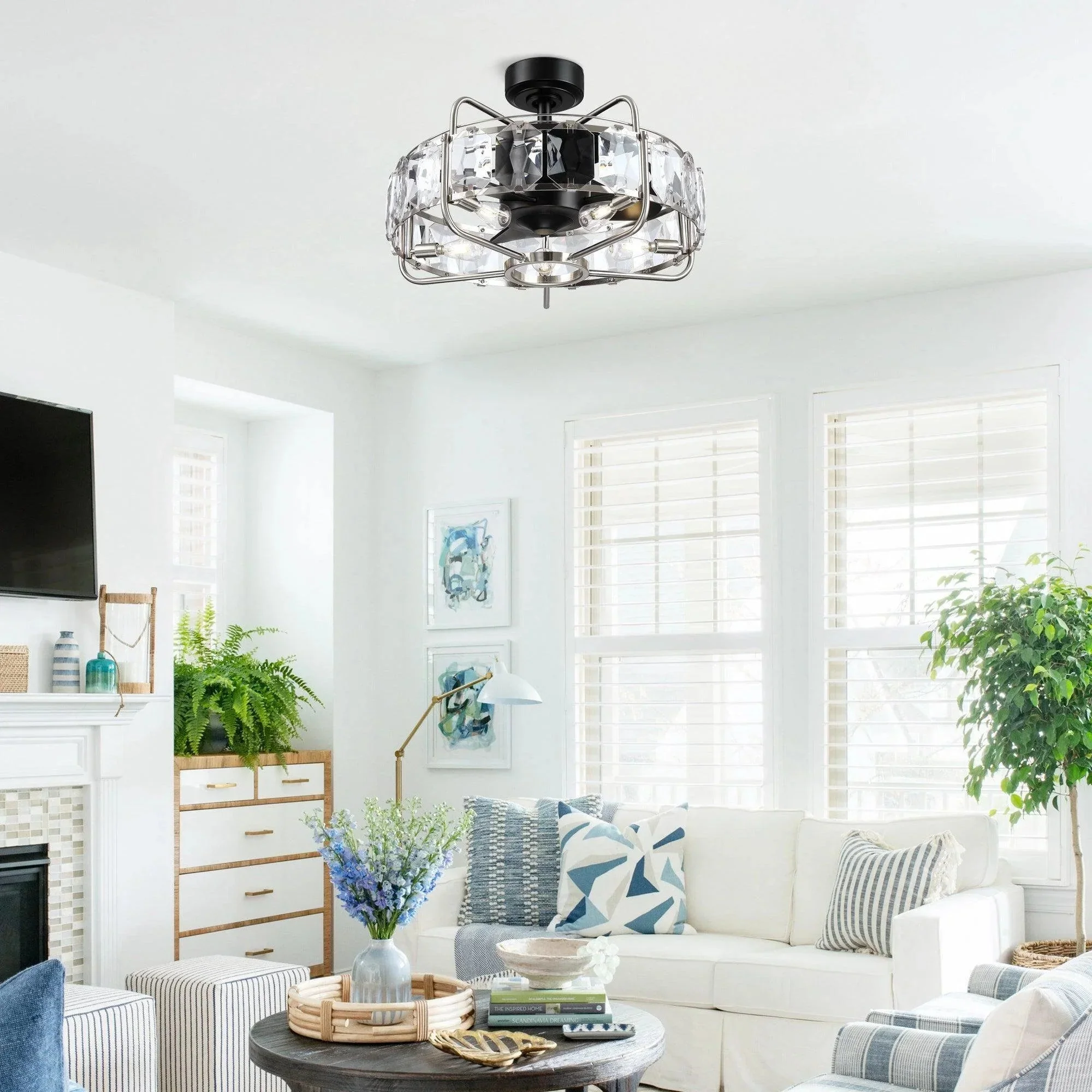 Parrot Uncle 23-Inch Modern DC Motor Downrod Mount Reversible Fandelier Ceiling Fan with Lighting and Remote Control (F8237110V) - Image 2