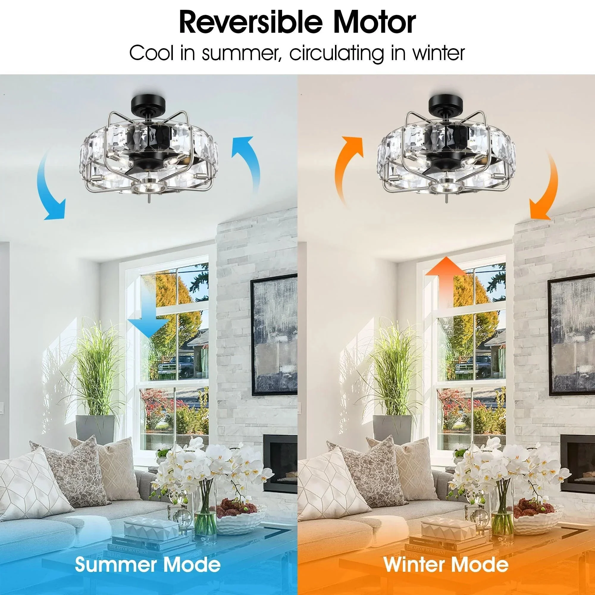 Parrot Uncle 23-Inch Modern DC Motor Downrod Mount Reversible Fandelier Ceiling Fan with Lighting and Remote Control (F8237110V) - Image 5