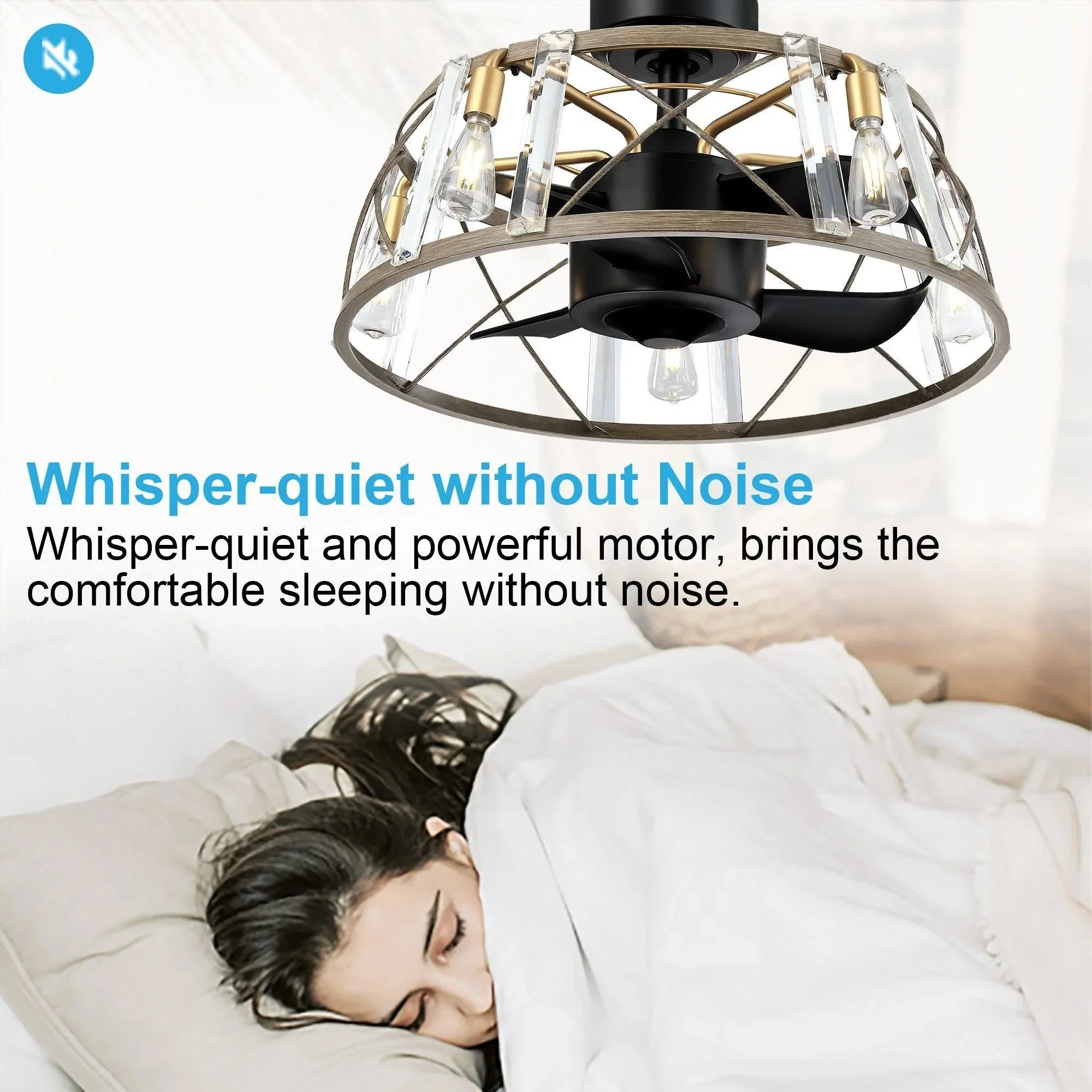 Parrot Uncle 23-Inch Modern Satin Nickel DC Motor Downrod Mount Reversible Fandelier Ceiling Fan with Lighting and Remote Control - Image 9