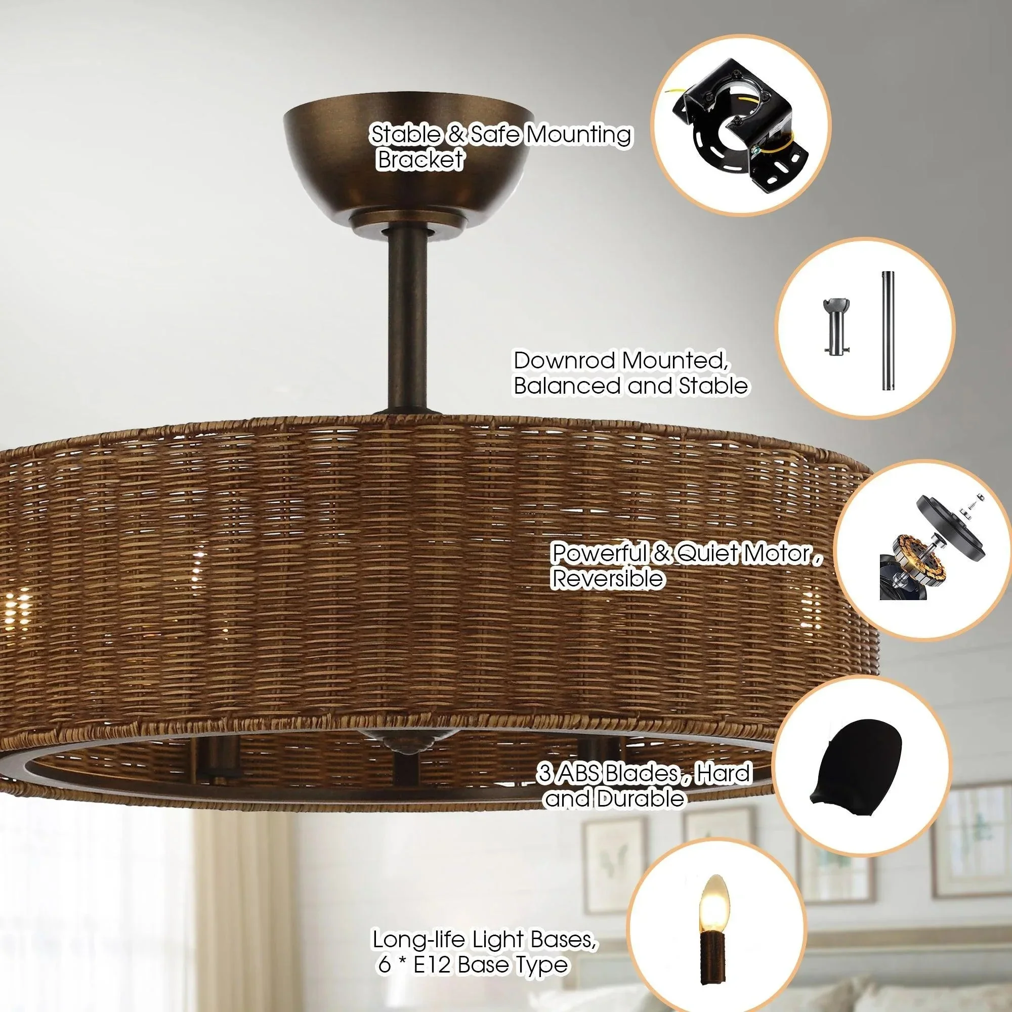 Parrot Uncle 24-Inch Farmhouse DC Motor Ceiling Fan with Lighting and Remote Control (A556606CA110V) - Image 7
