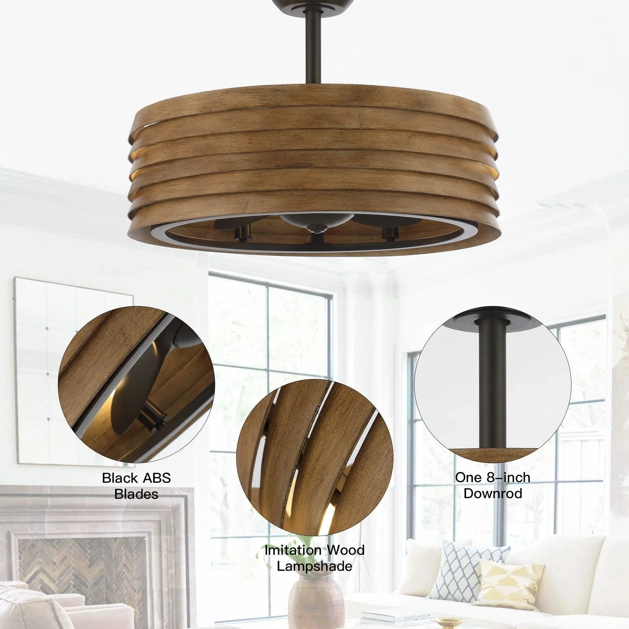Parrot Uncle 24-Inch Farmhouse DC Motor Downrod Mount Reversible Fandelier Ceiling Fan with Lighting and Remote Control (A560706CA110V) - Image 4