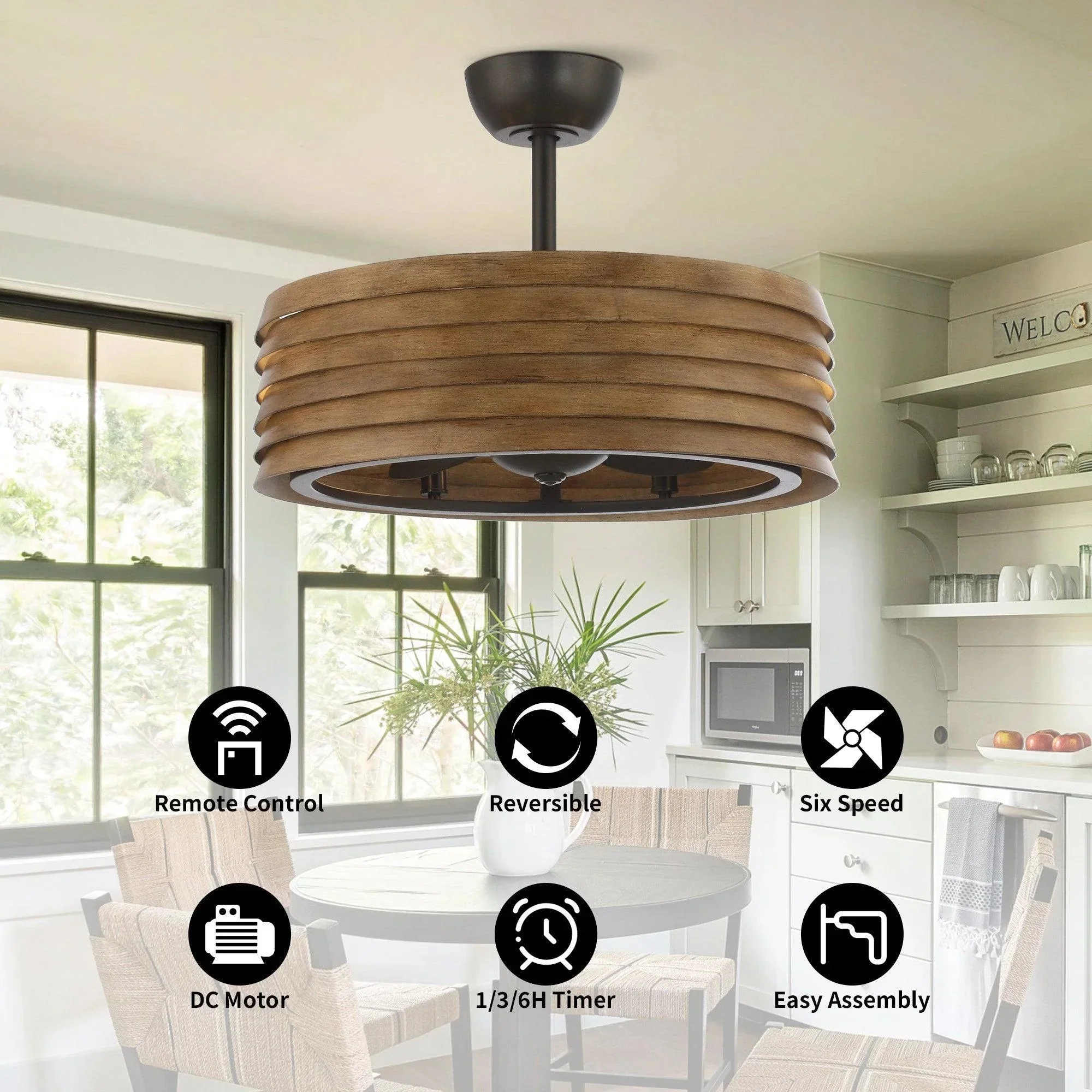 Parrot Uncle 24-Inch Farmhouse DC Motor Downrod Mount Reversible Fandelier Ceiling Fan with Lighting and Remote Control (A560706CA110V) - Image 5