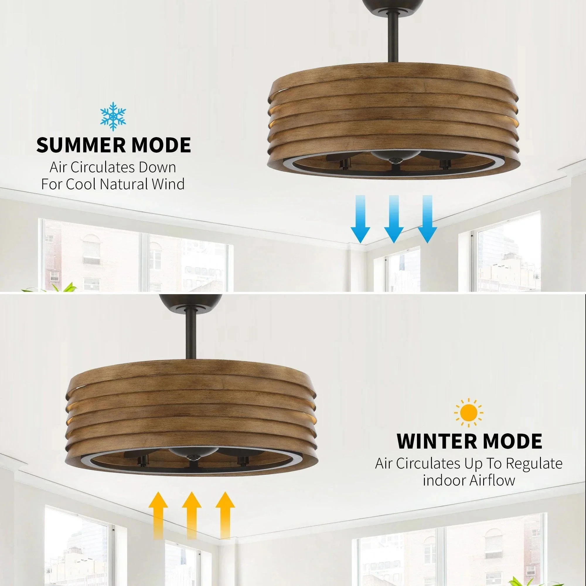 Parrot Uncle 24-Inch Farmhouse DC Motor Downrod Mount Reversible Fandelier Ceiling Fan with Lighting and Remote Control (A560706CA110V) - Image 6