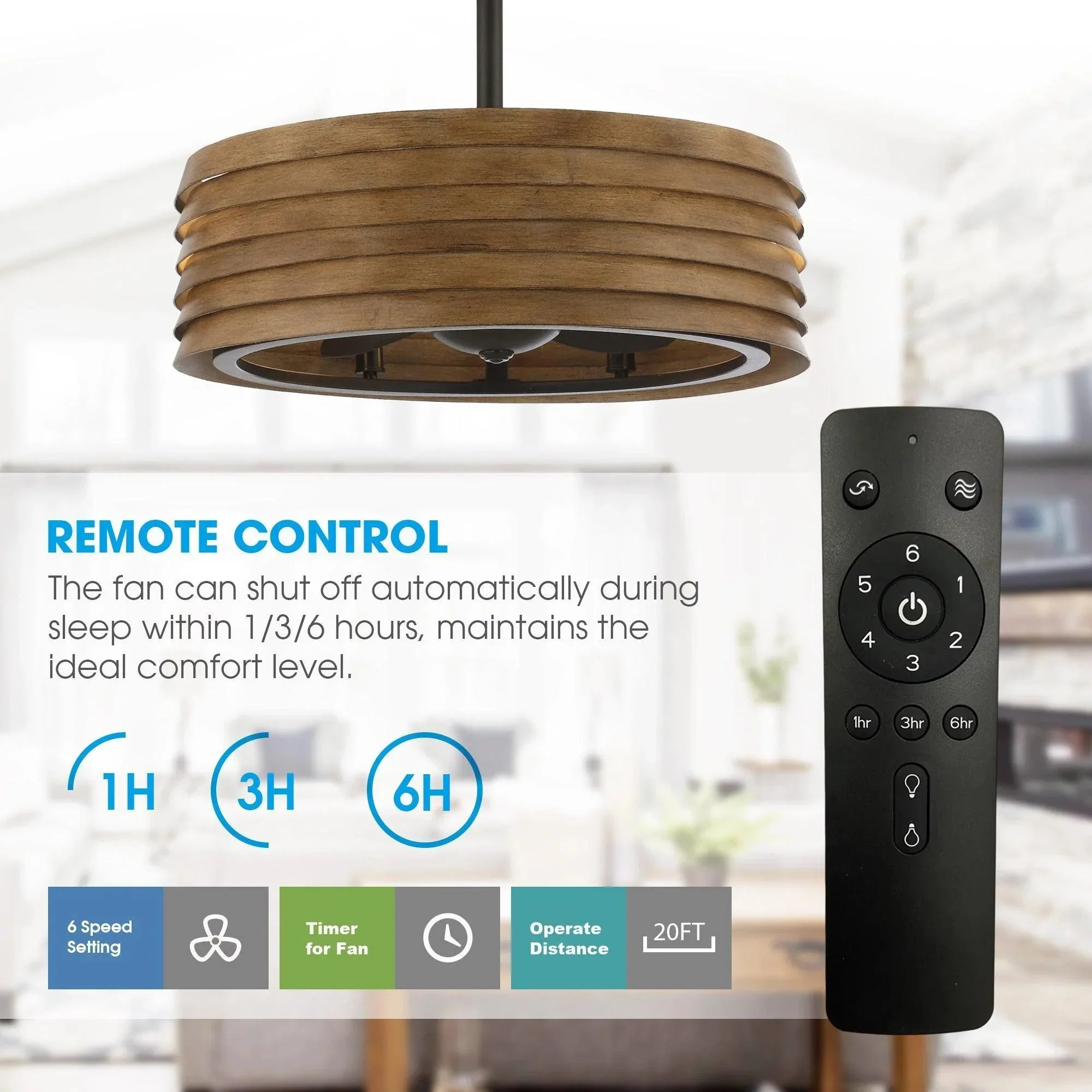 Parrot Uncle 24-Inch Farmhouse DC Motor Downrod Mount Reversible Fandelier Ceiling Fan with Lighting and Remote Control (A560706CA110V) - Image 7