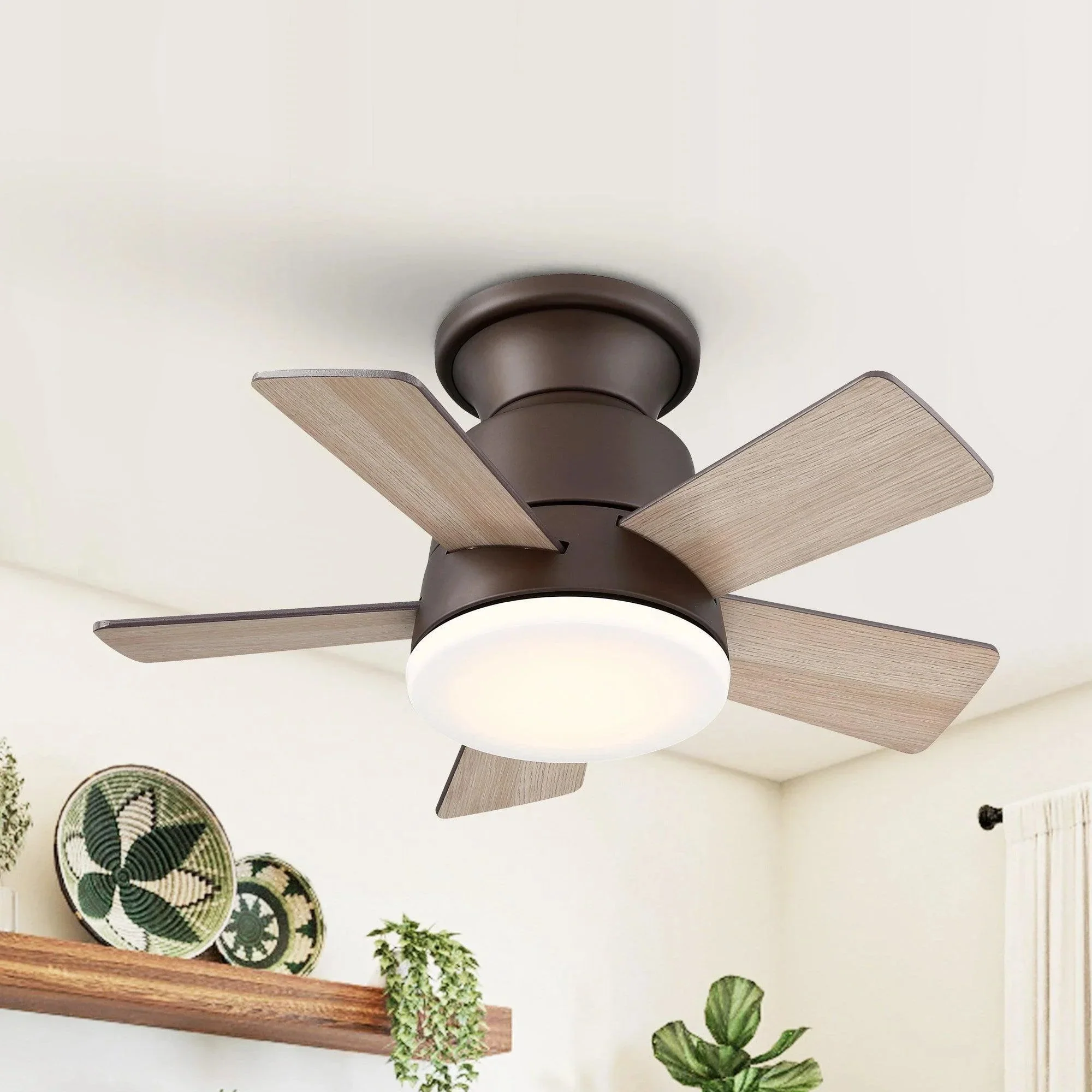 Parrot Uncle 24-Inch Farmhouse Flush Mount Reversible Iron Ceiling Fan with Lighting and Remote Control - Image 6