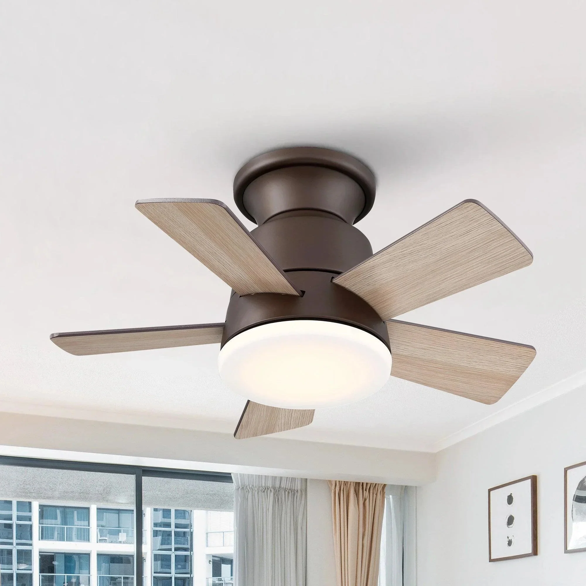 Parrot Uncle 24-Inch Farmhouse Flush Mount Reversible Iron Ceiling Fan with Lighting and Remote Control - Image 7