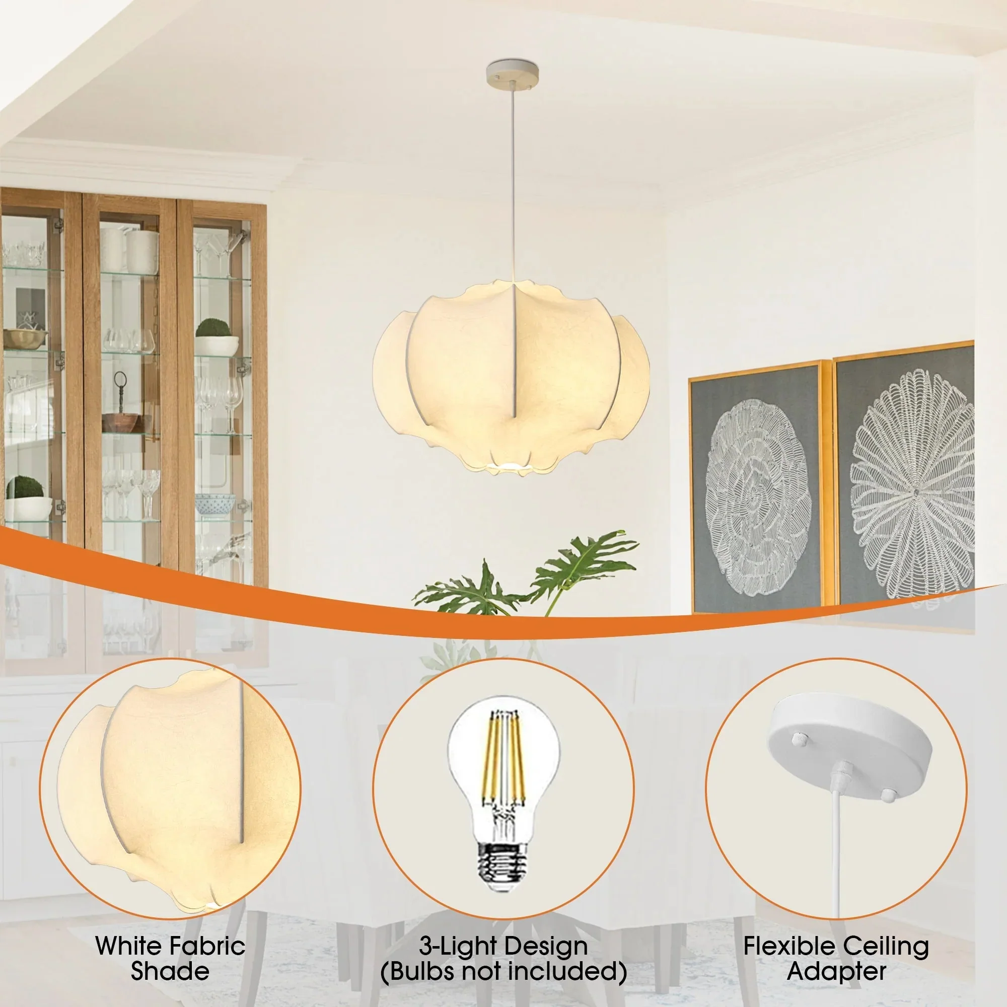 Parrot Uncle 24-Inch Bevis 3-Light White Wabi-sabi Island Pendant Light (BBC3005) - Image 7