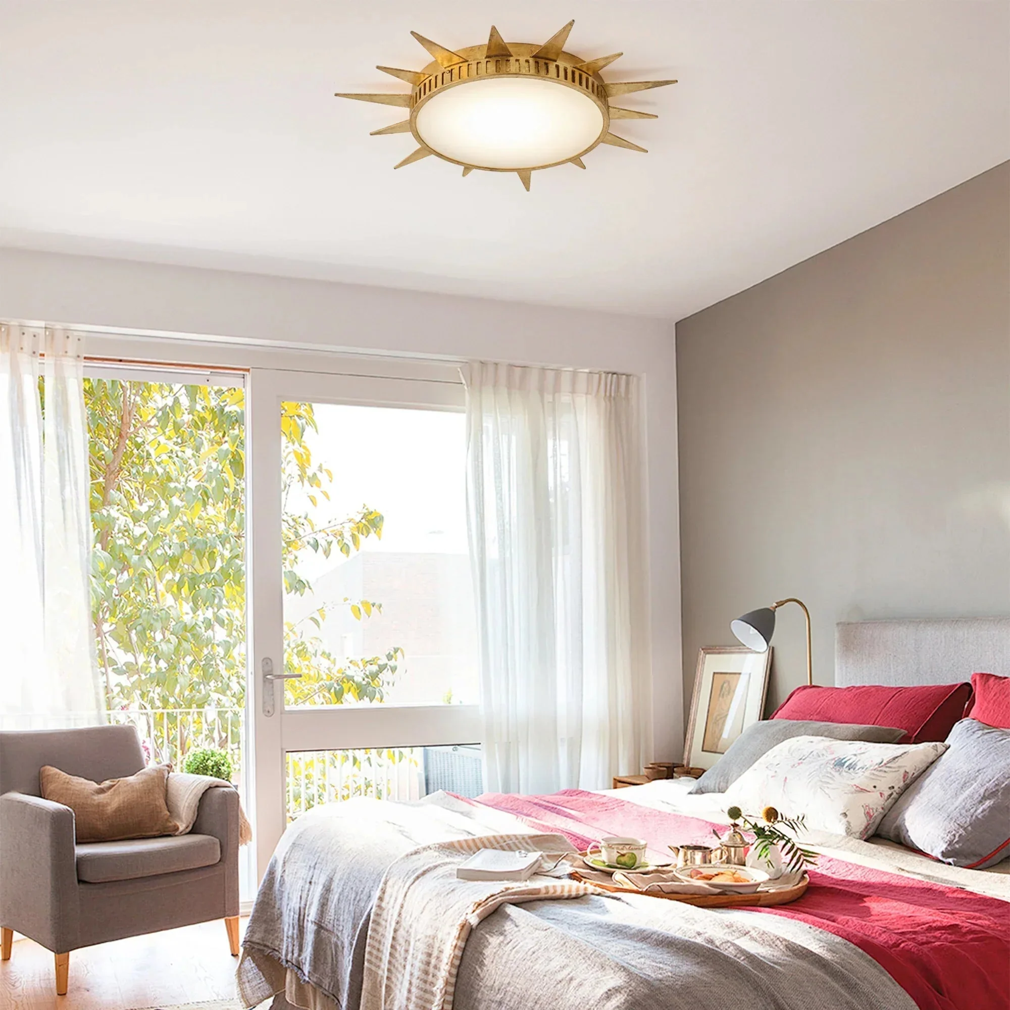 Parrot Uncle 25-Inch Dana Vintage Golden Sunburst Flush Mount LED Light (BBC3002) - Image 5