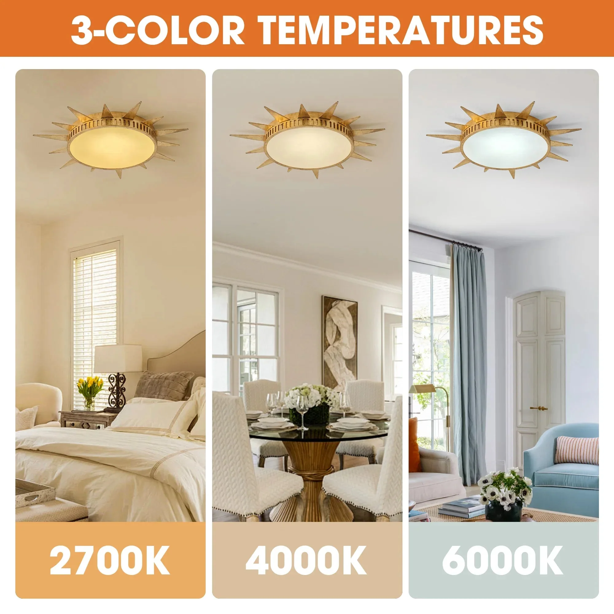 Parrot Uncle 25-Inch Dana Vintage Golden Sunburst Flush Mount LED Light (BBC3002) - Image 7