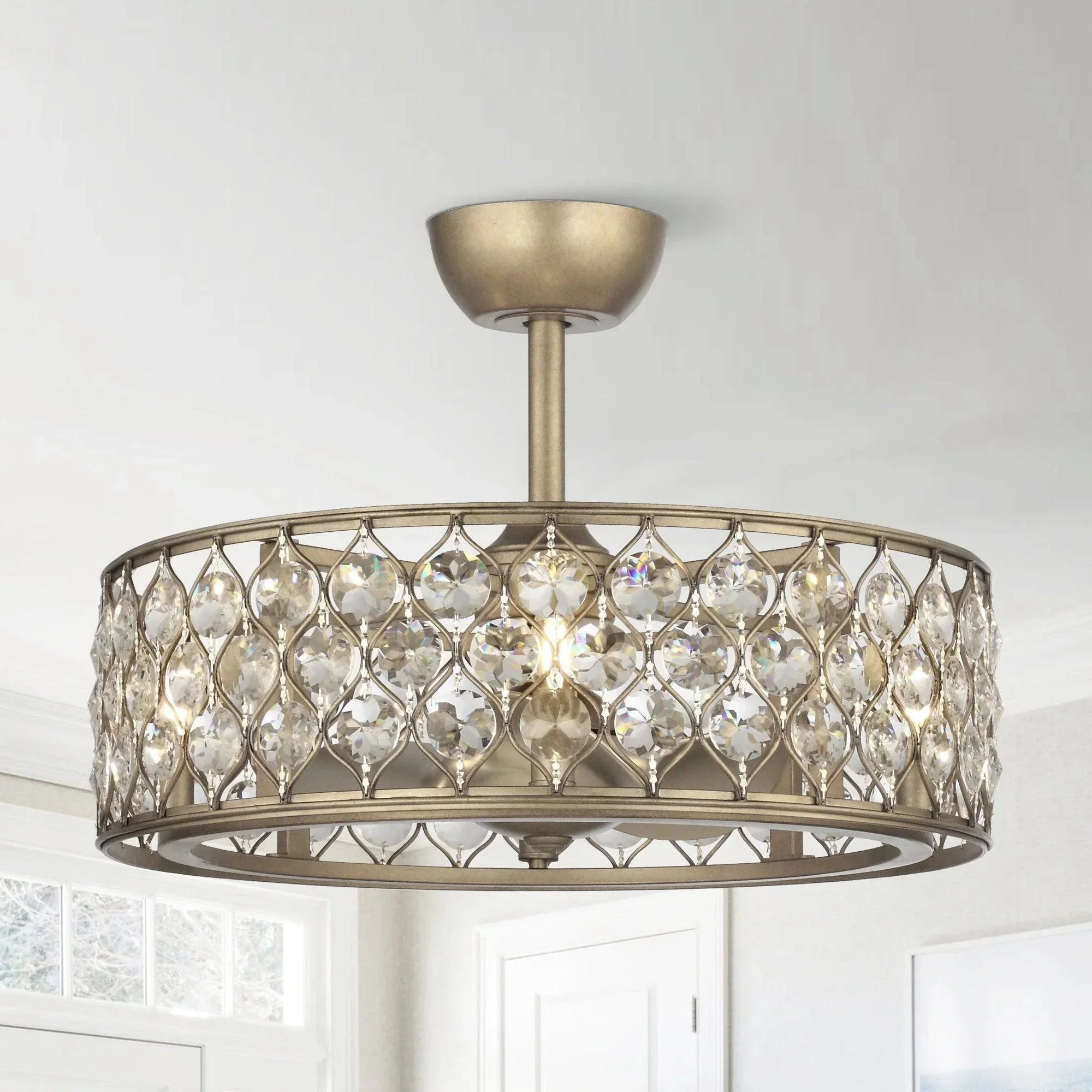 Parrot Uncle 25-Inch Modern Downrod Mount Crystal Fandelier with Lighting and Remote Control (A017204CA110V) - Image 3