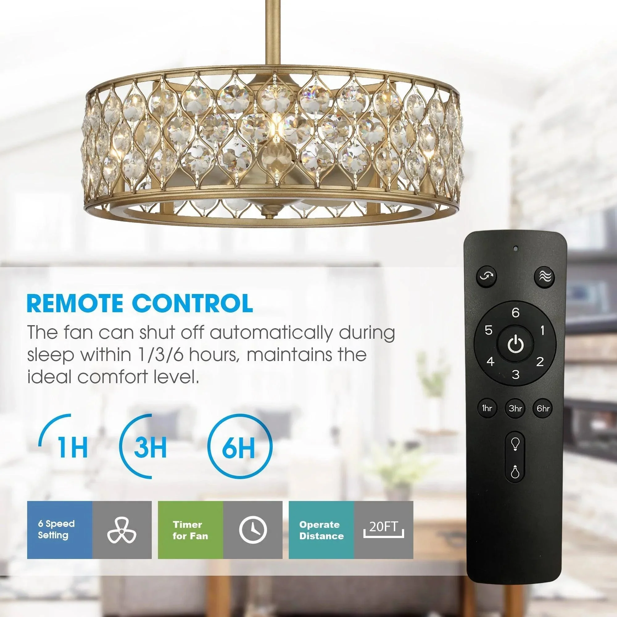Parrot Uncle 25-Inch Modern Downrod Mount Crystal Fandelier with Lighting and Remote Control (A017204CA110V) - Image 6