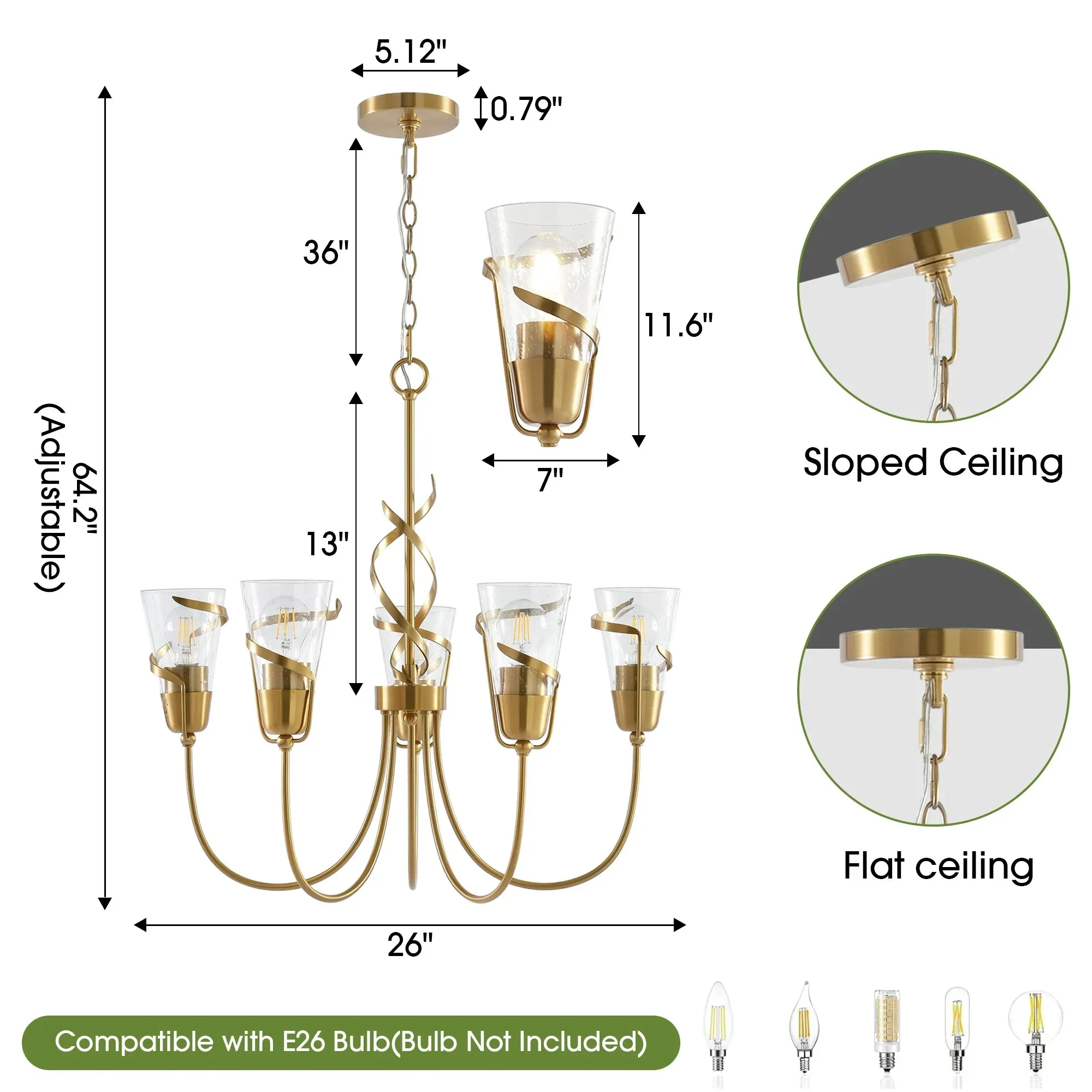 Parrot Uncle 26-Inch Uriah 5-Light Golden Chandelier (D3019) - Image 7
