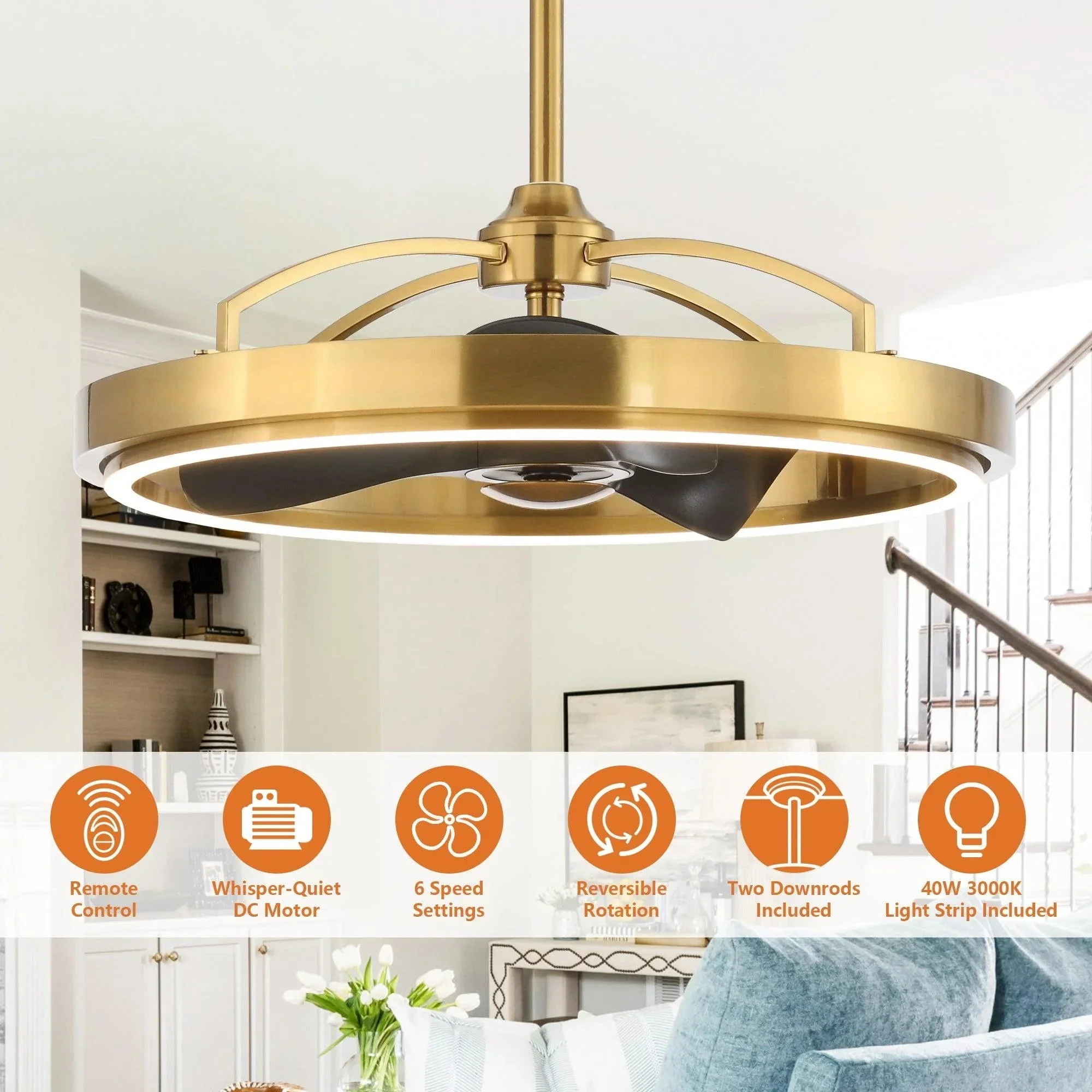 Parrot Uncle 27-Inch Arthur Industrial DC Motor Downrod Mount Ceiling Fan with Lighting and Remote Control (F8315110V) - Image 6