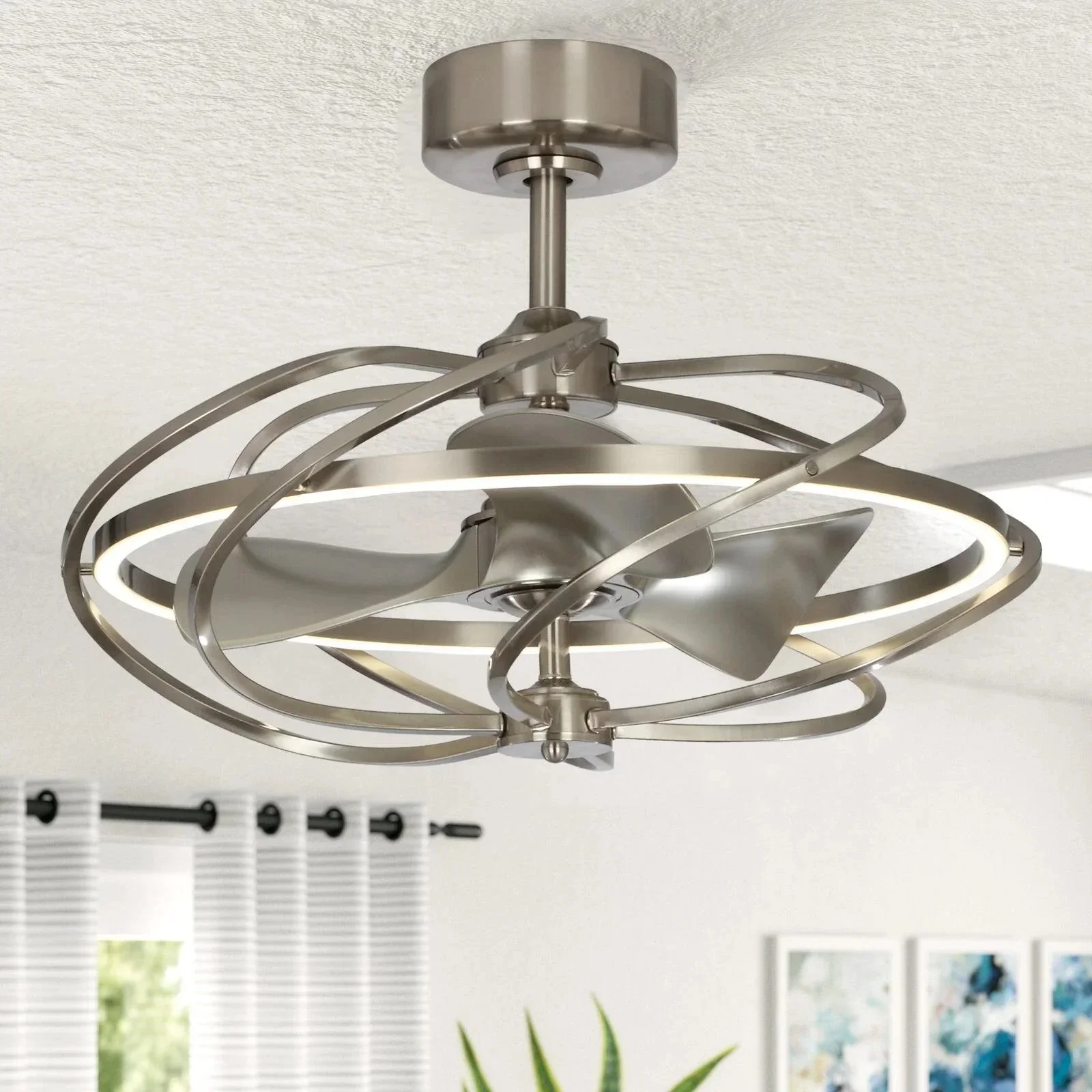 Parrot Uncle 27-Inch Bucholz Industrial DC Motor Brushed Nickel Downrod Mount Reversible Ceiling Fan with Lighting and Remote Control (F8203A110V) - Image 10