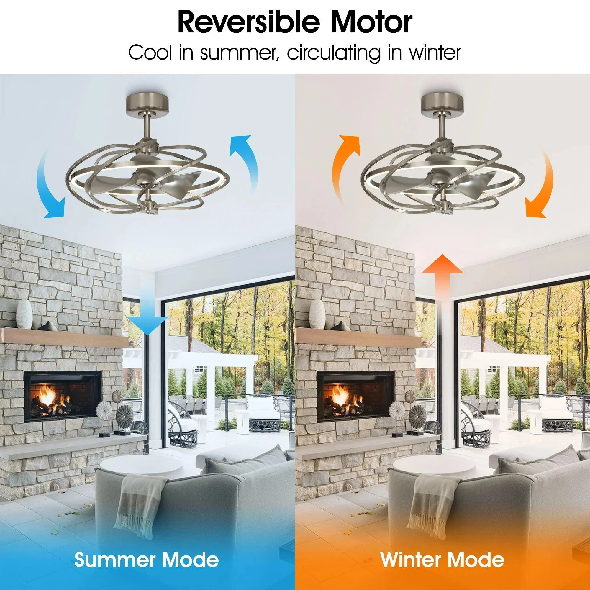 Parrot Uncle 27-Inch Bucholz Industrial DC Motor Brushed Nickel Downrod Mount Reversible Ceiling Fan with Lighting and Remote Control (F8203A110V) - Image 5