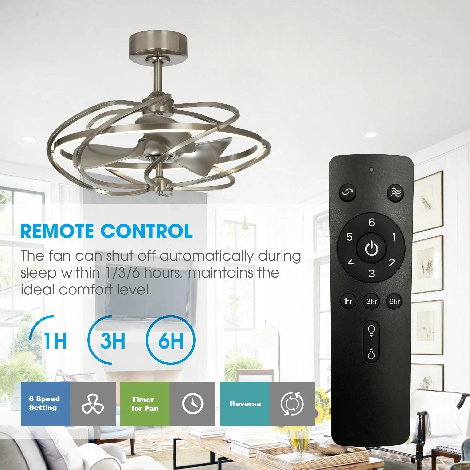 Parrot Uncle 27-Inch Bucholz Industrial DC Motor Brushed Nickel Downrod Mount Reversible Ceiling Fan with Lighting and Remote Control (F8203A110V) - Image 7