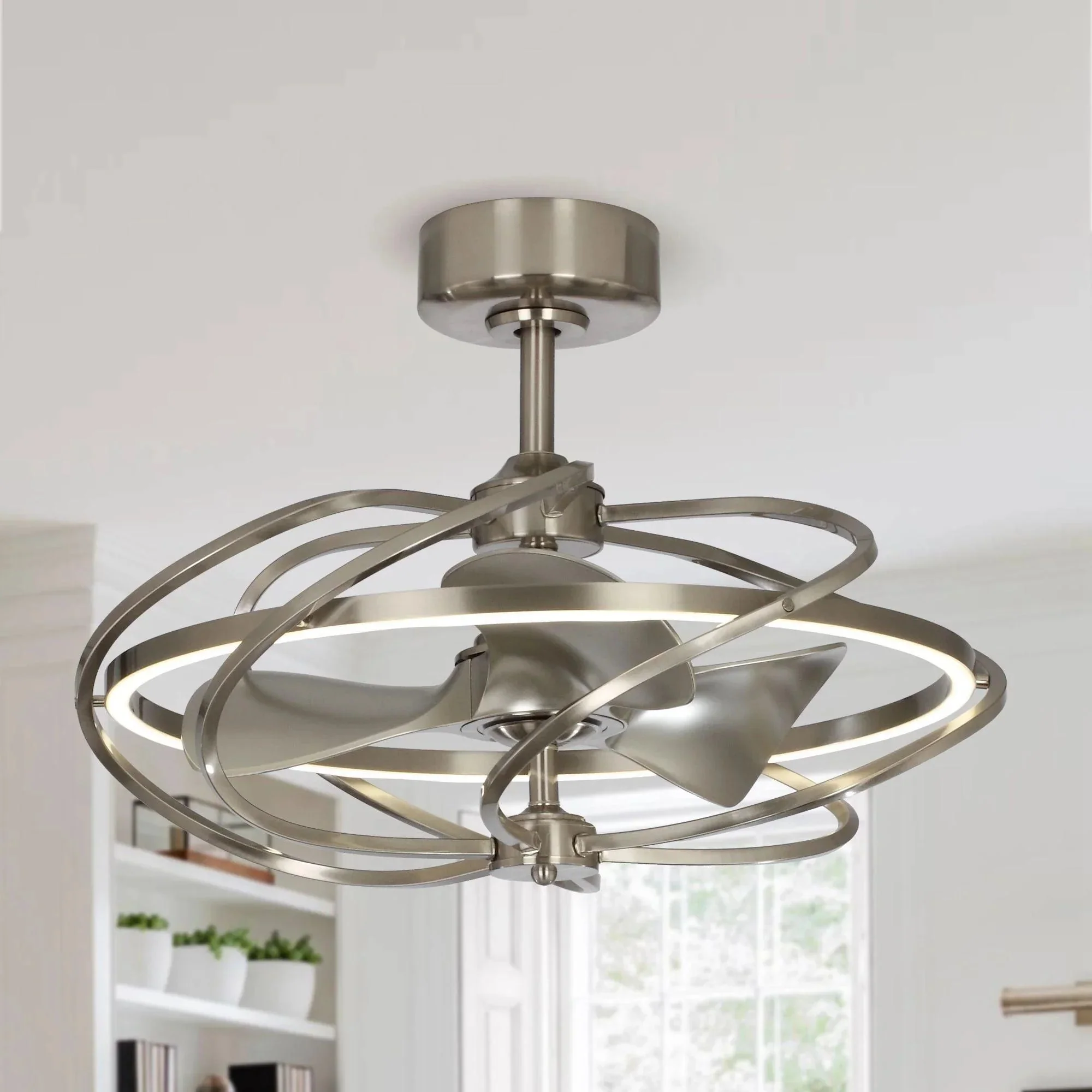 Parrot Uncle 27-Inch Bucholz Industrial DC Motor Brushed Nickel Downrod Mount Reversible Ceiling Fan with Lighting and Remote Control (F8203A110V) - Image 9