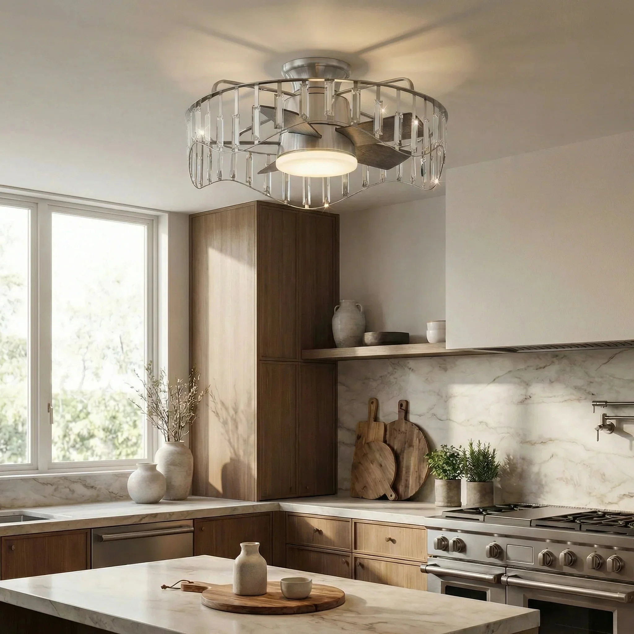 Parrot Uncle 27-Inch Modern Brush Nickel Flush Mount Reversible Ceiling Fan with Lighting and Remote Control (F8279110V) - Image 2