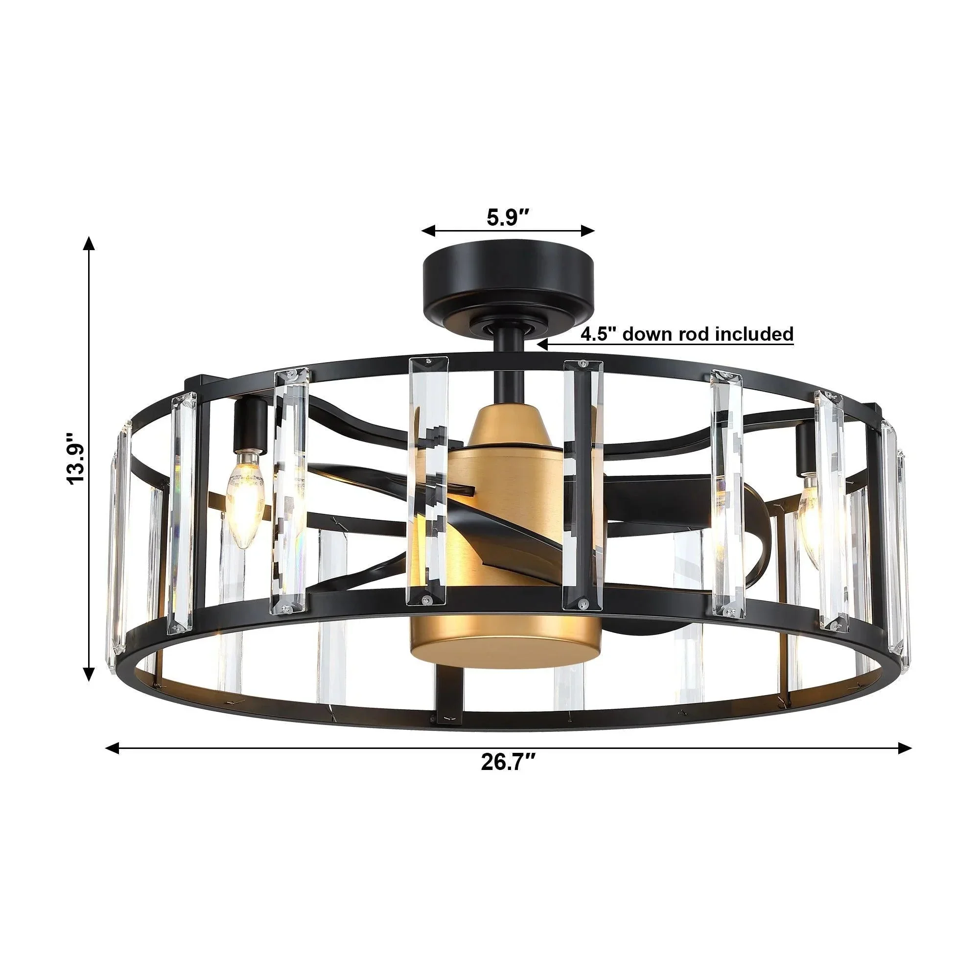 Parrot Uncle 27" Modern DC Motor Downrod Mount Reversible Crystal Ceiling Fan with Lighting and Remote Control (F8282110V) - Image 11
