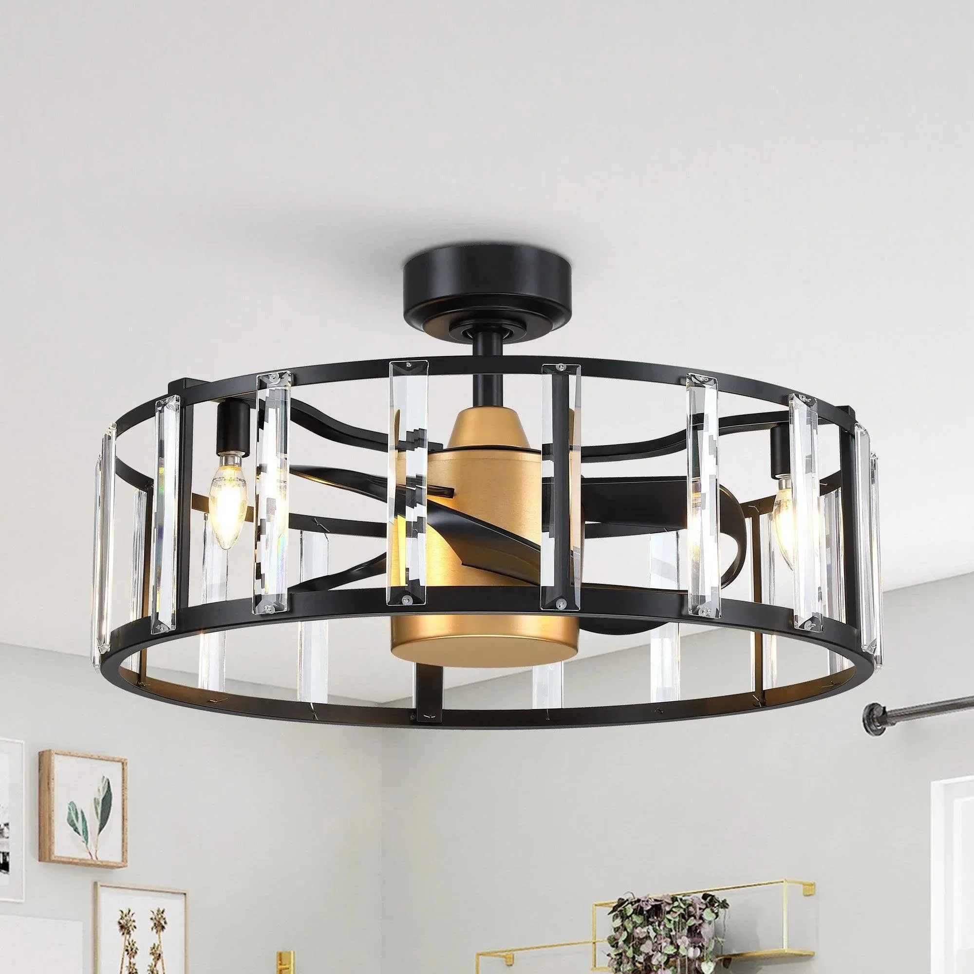 Parrot Uncle 27" Modern DC Motor Downrod Mount Reversible Crystal Ceiling Fan with Lighting and Remote Control (F8282110V) - Image 6
