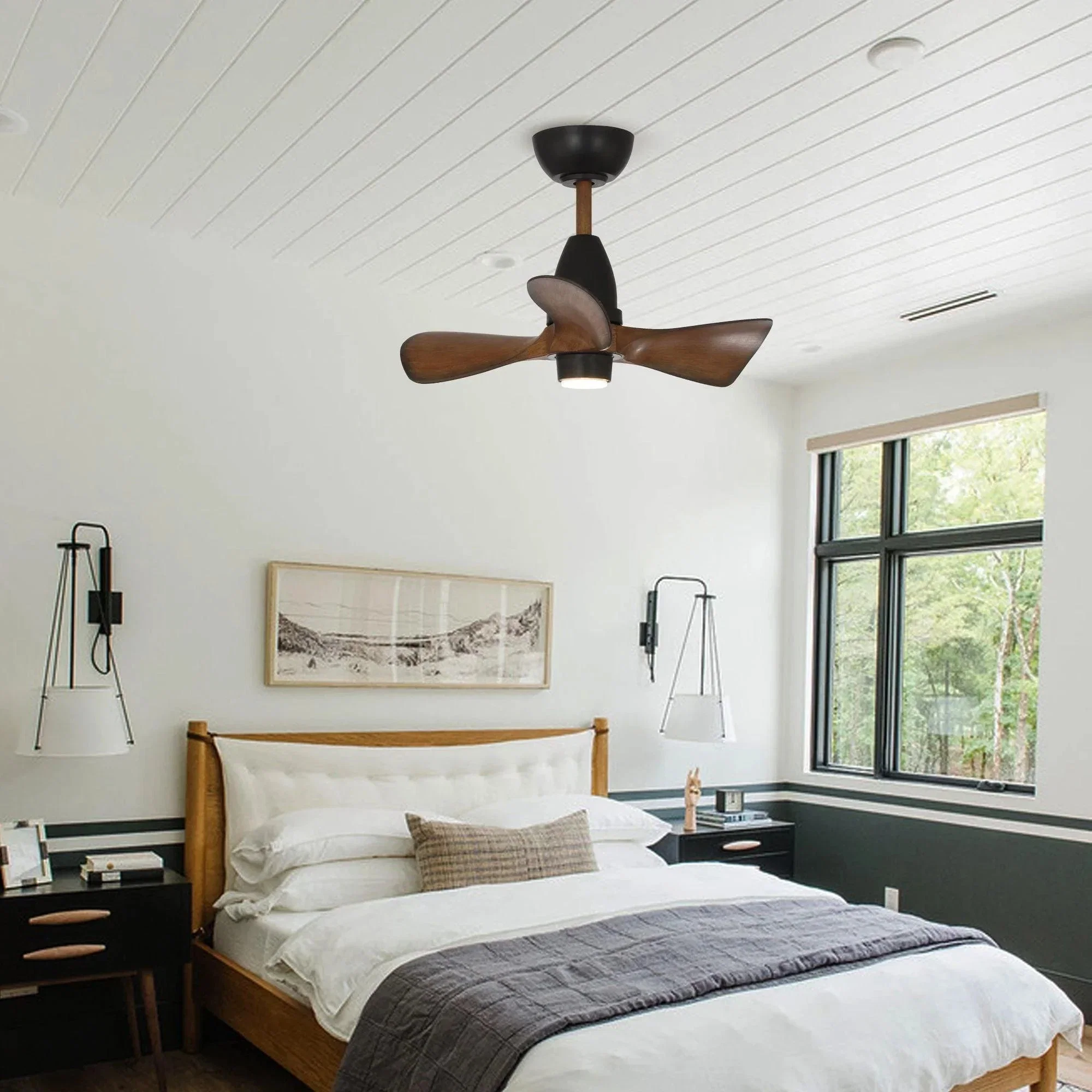 Parrot Uncle 28-Inch Kwang Farmhouse DC Motor Downrod Mount Reversible Ceiling Fan with LED Lighting and Remote Control - Image 2