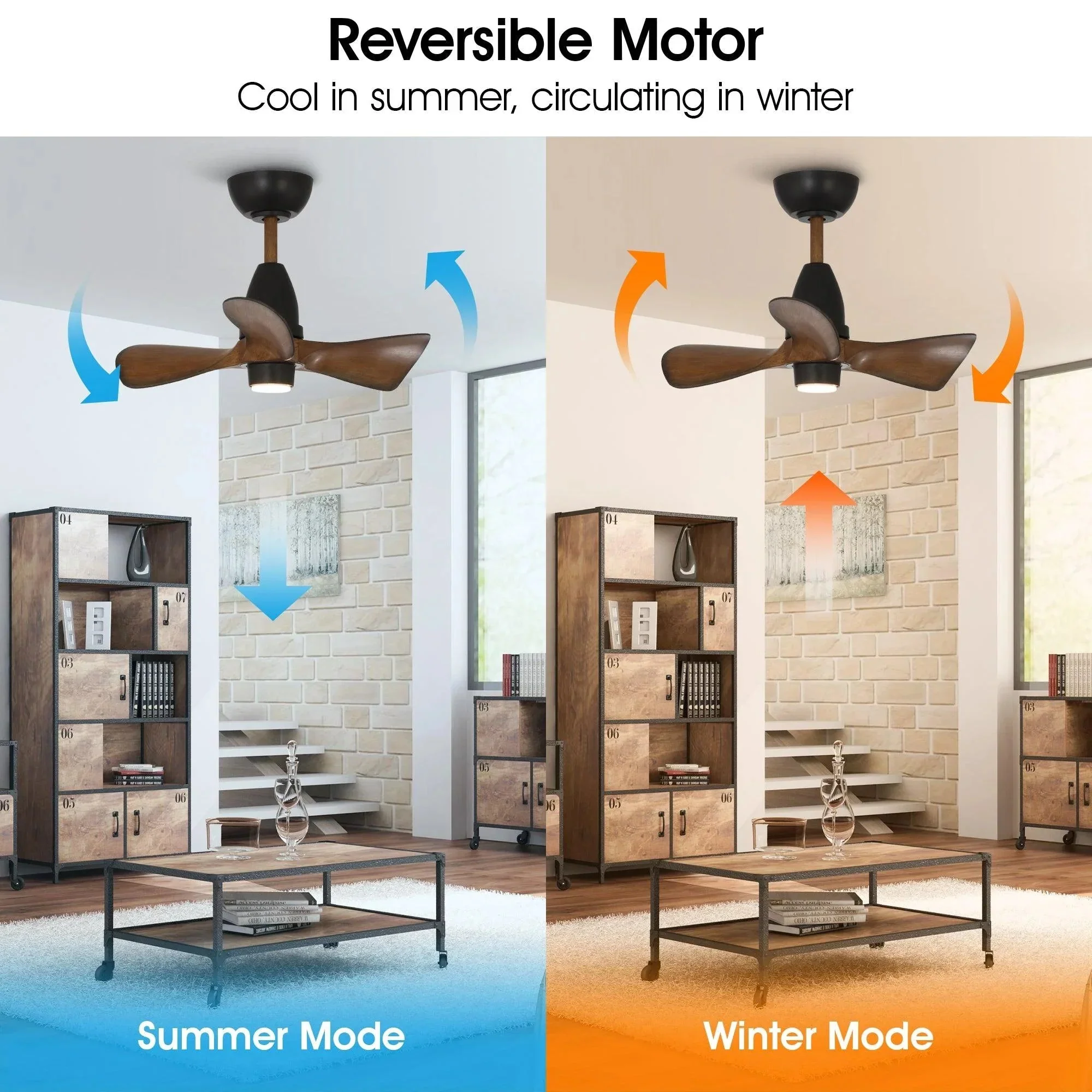 Parrot Uncle 28-Inch Kwang Farmhouse DC Motor Downrod Mount Reversible Ceiling Fan with LED Lighting and Remote Control - Image 8