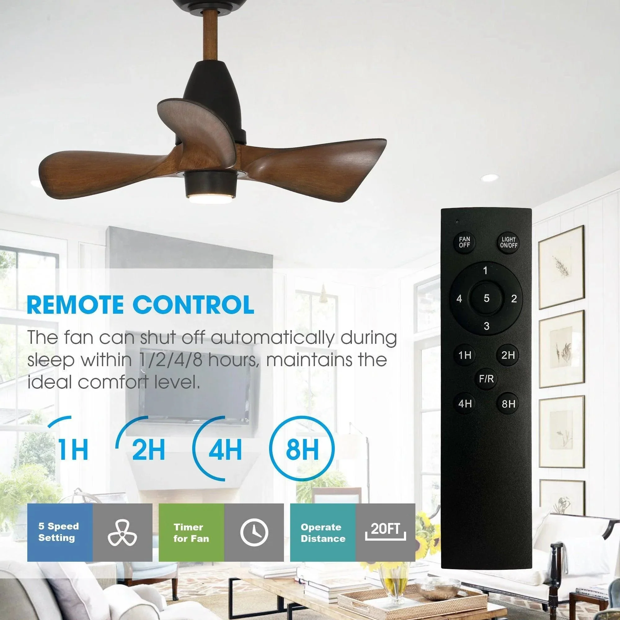 Parrot Uncle 28-Inch Kwang Farmhouse DC Motor Downrod Mount Reversible Ceiling Fan with LED Lighting and Remote Control - Image 9