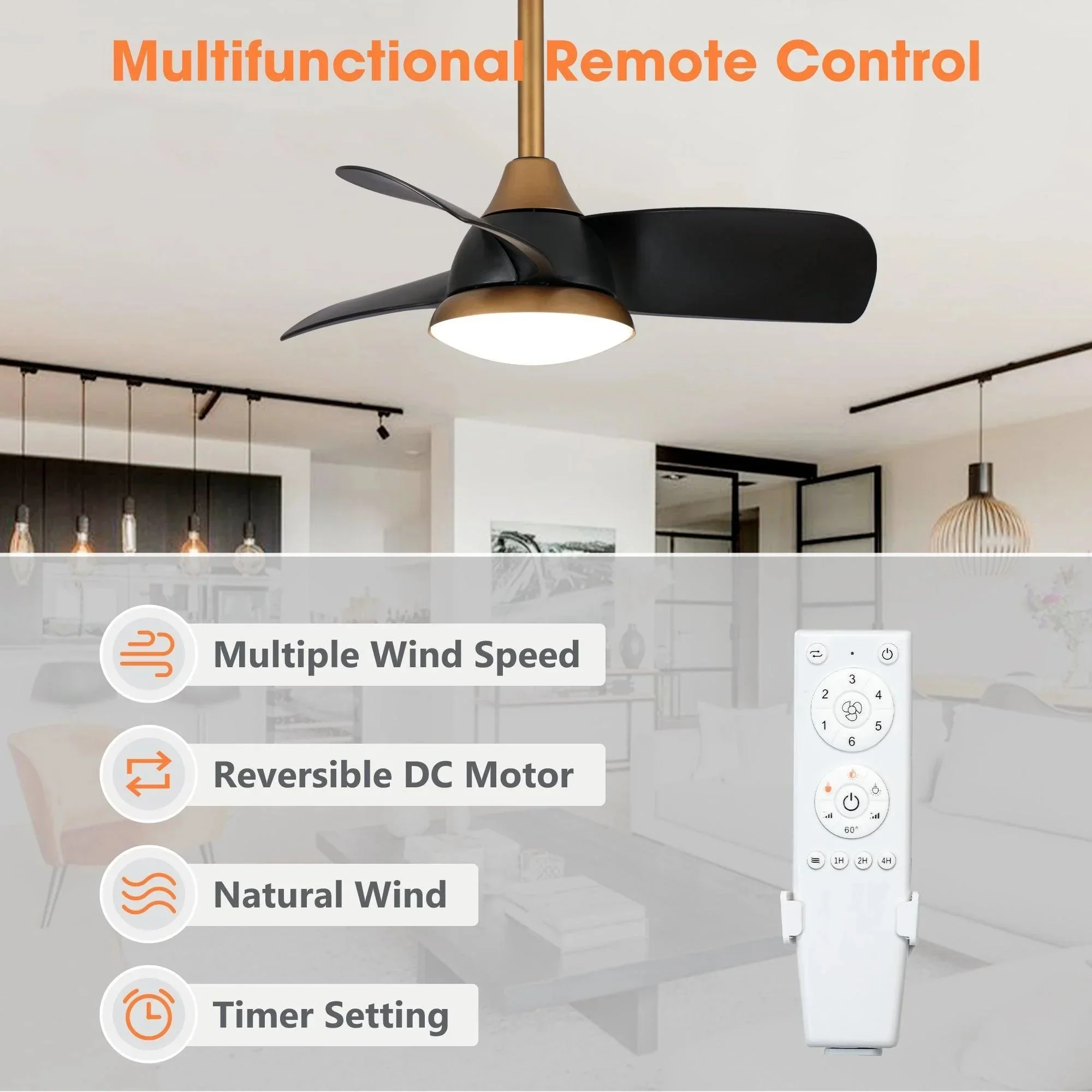 Parrot Uncle 28-Inch Modern DC Motor Downrod Mount Reversible Ceiling Fan with LED Lighting and Remote Control - Image 10