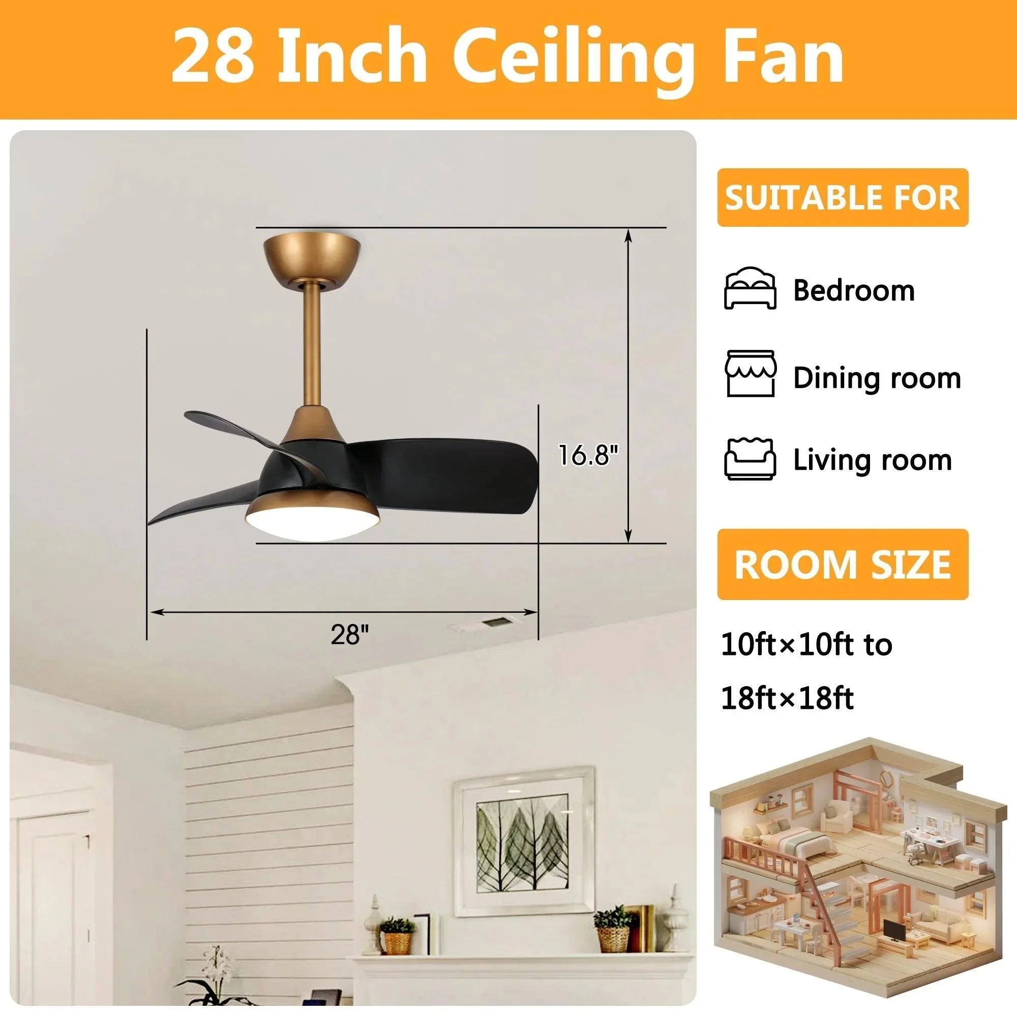 Parrot Uncle 28-Inch Modern DC Motor Downrod Mount Reversible Ceiling Fan with LED Lighting and Remote Control - Image 11